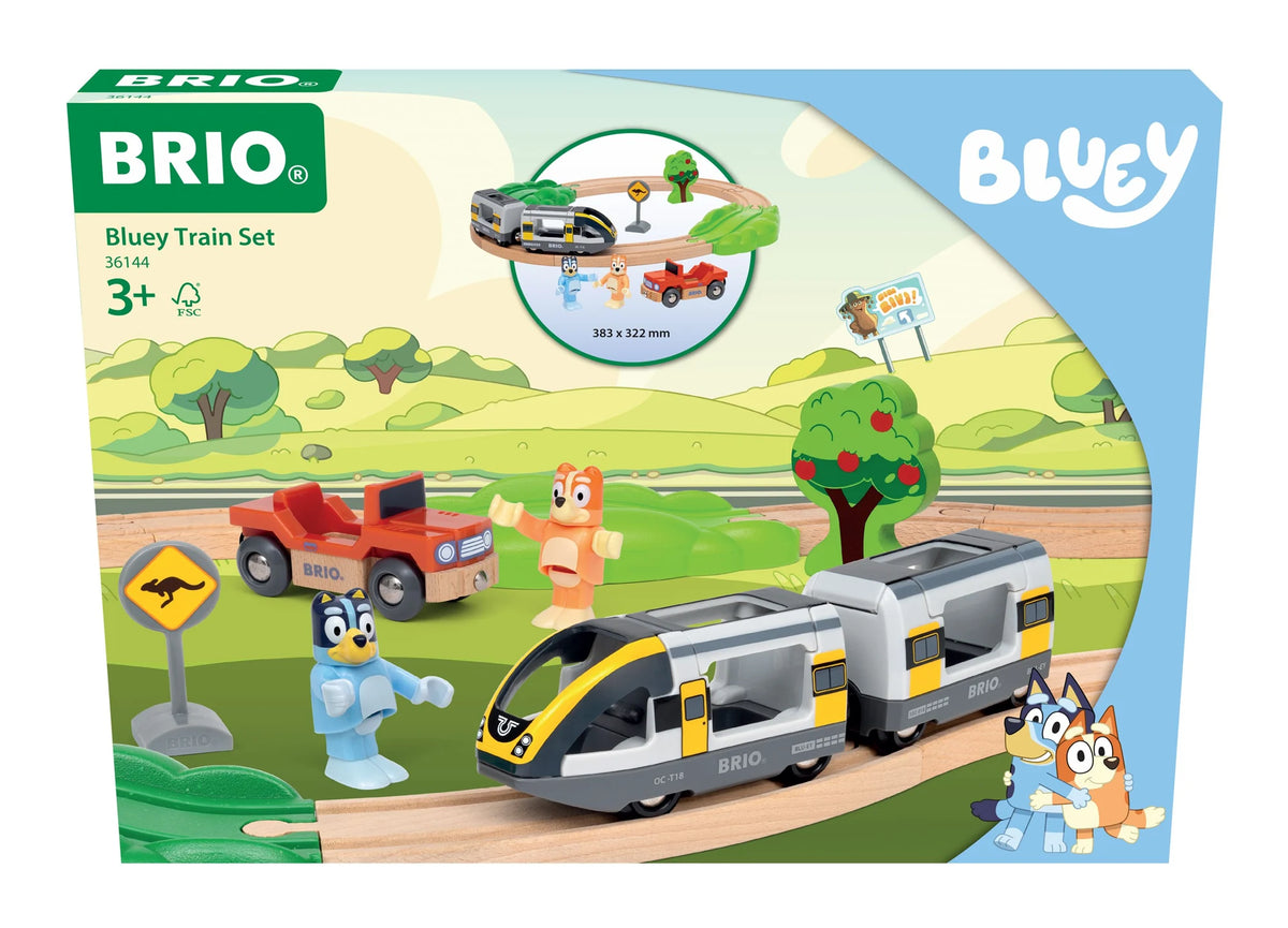 Kinderspiel: BRIO World - 36144 Bluey Zugset - Spielzeugzug-Set für Kinder ab 3 Jahren - zauberhaftes Geschenk für die Freunde von Bluey und Bingo