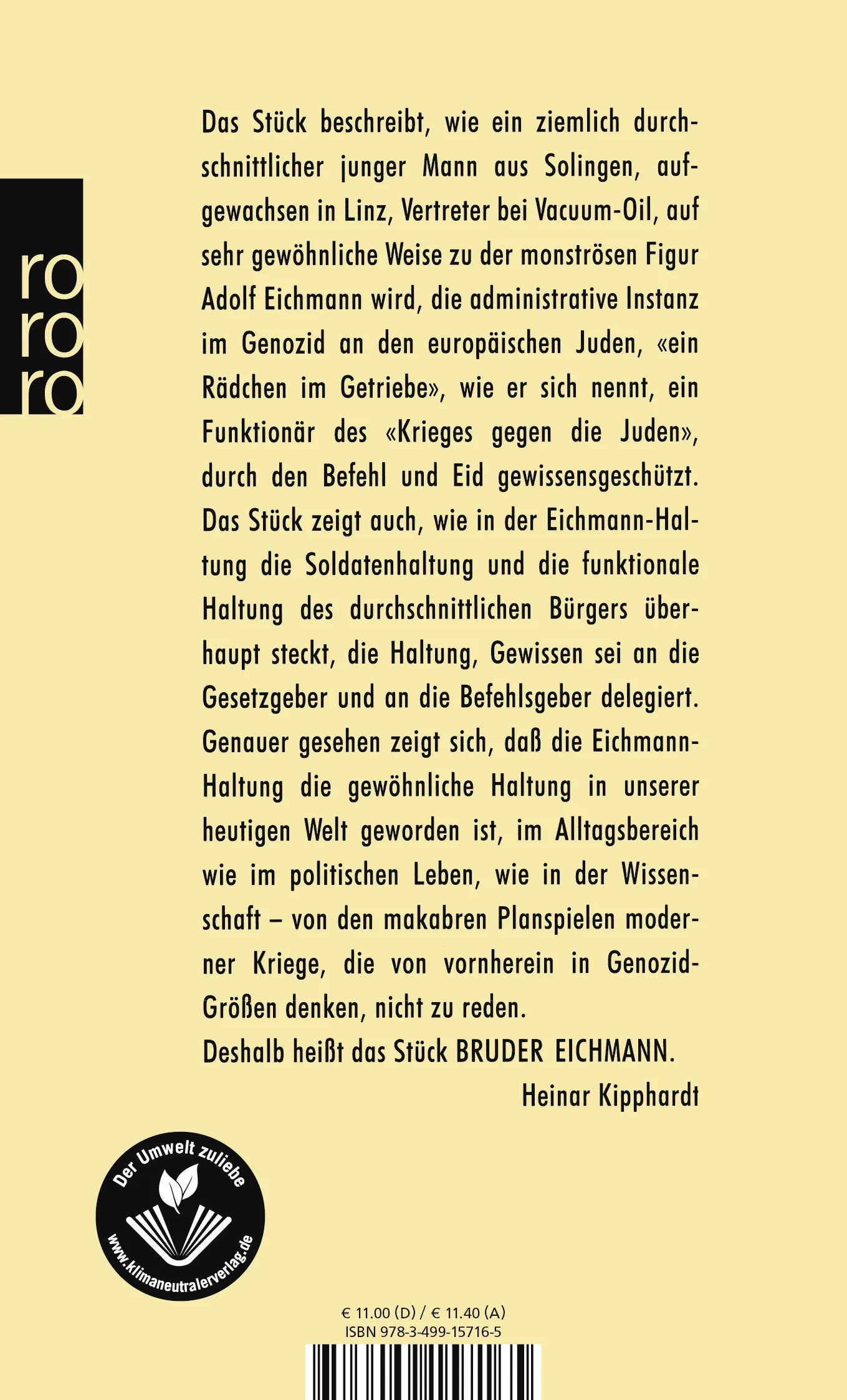 Buchrückseite von 'Bruder Eichmann' mit Klappentext - Taschenbuch
