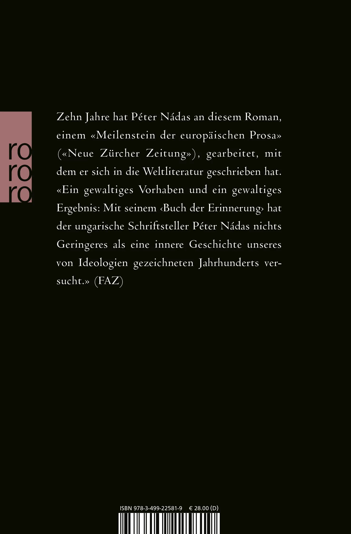 Buchrückseite von 'Buch der Erinnerung' mit Klappentext - Taschenbuch