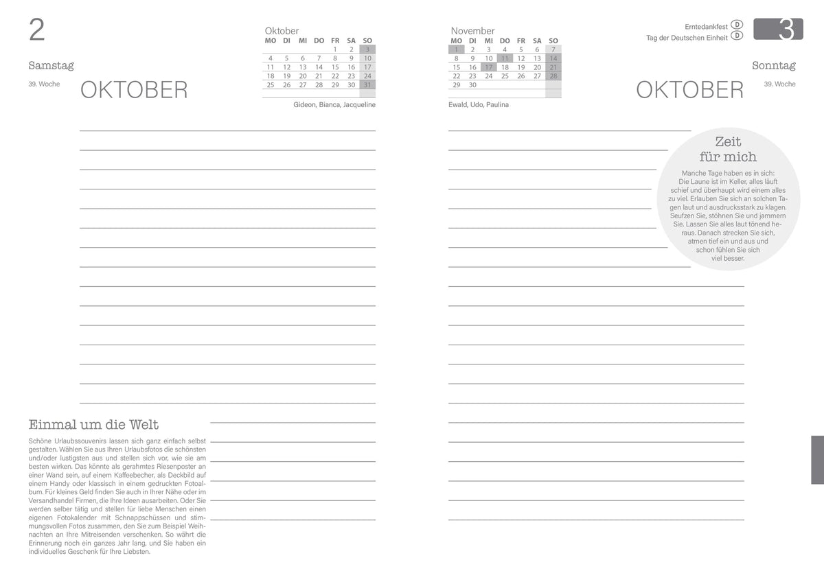 Buchkalender A5 2027 Schwarz - Je Tag eine Seite - 21 x 15 cm – Ansicht