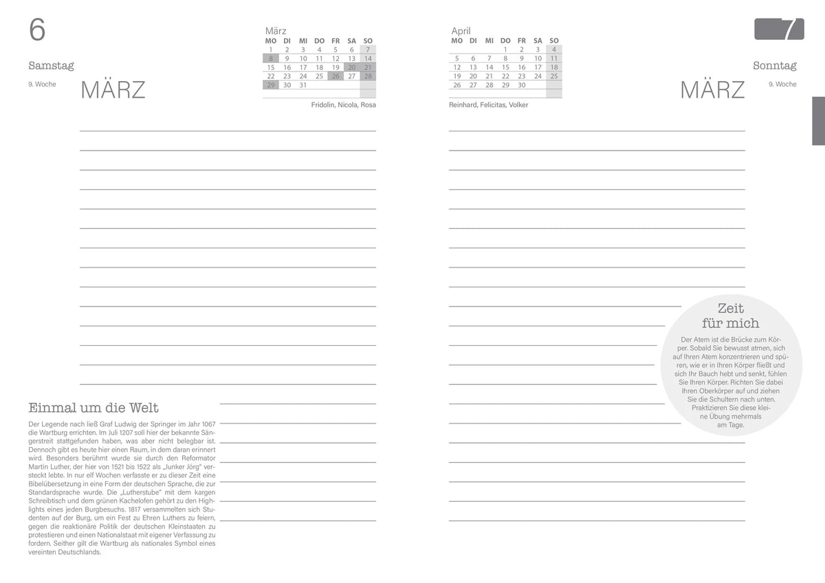 Buchkalender A5 2027 Schwarz - Je Tag eine Seite - 21 x 15 cm – Ansicht