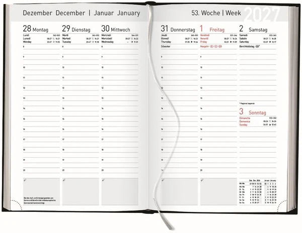 Buchkalender Wochentimer Balaton schwarz 2027 – Ansicht