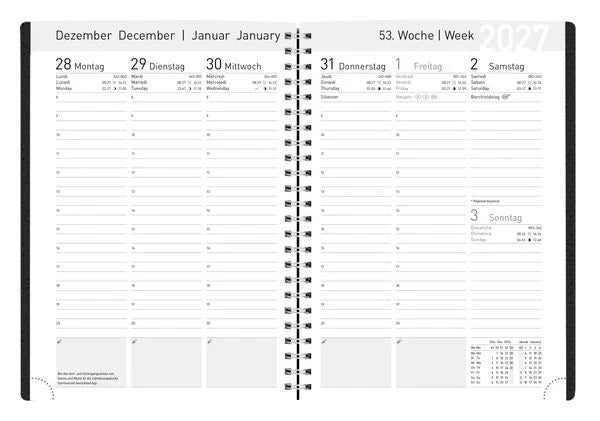 Buchkalender Wochentimer Spirale dunkelblau 2027 – Ansicht