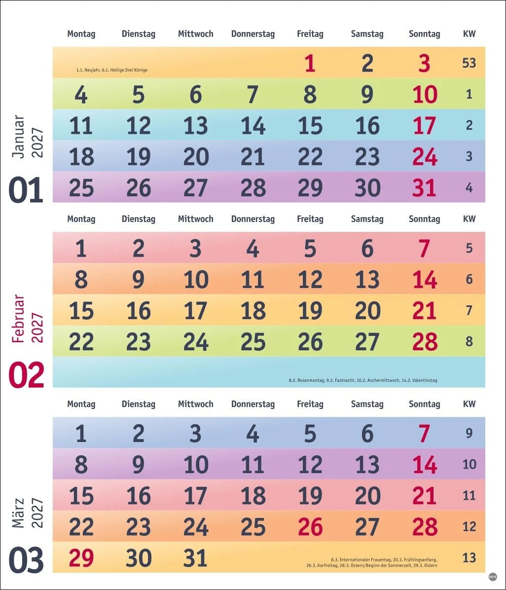 Bunte Wochen 3-Monatsplaner 2027 – Ansicht
