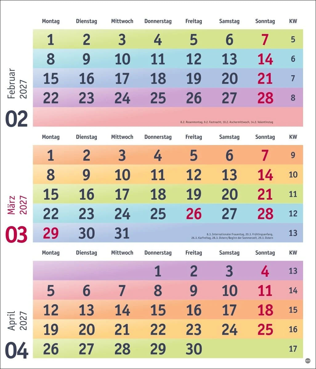 Bunte Wochen 3-Monatsplaner 2027 – Ansicht