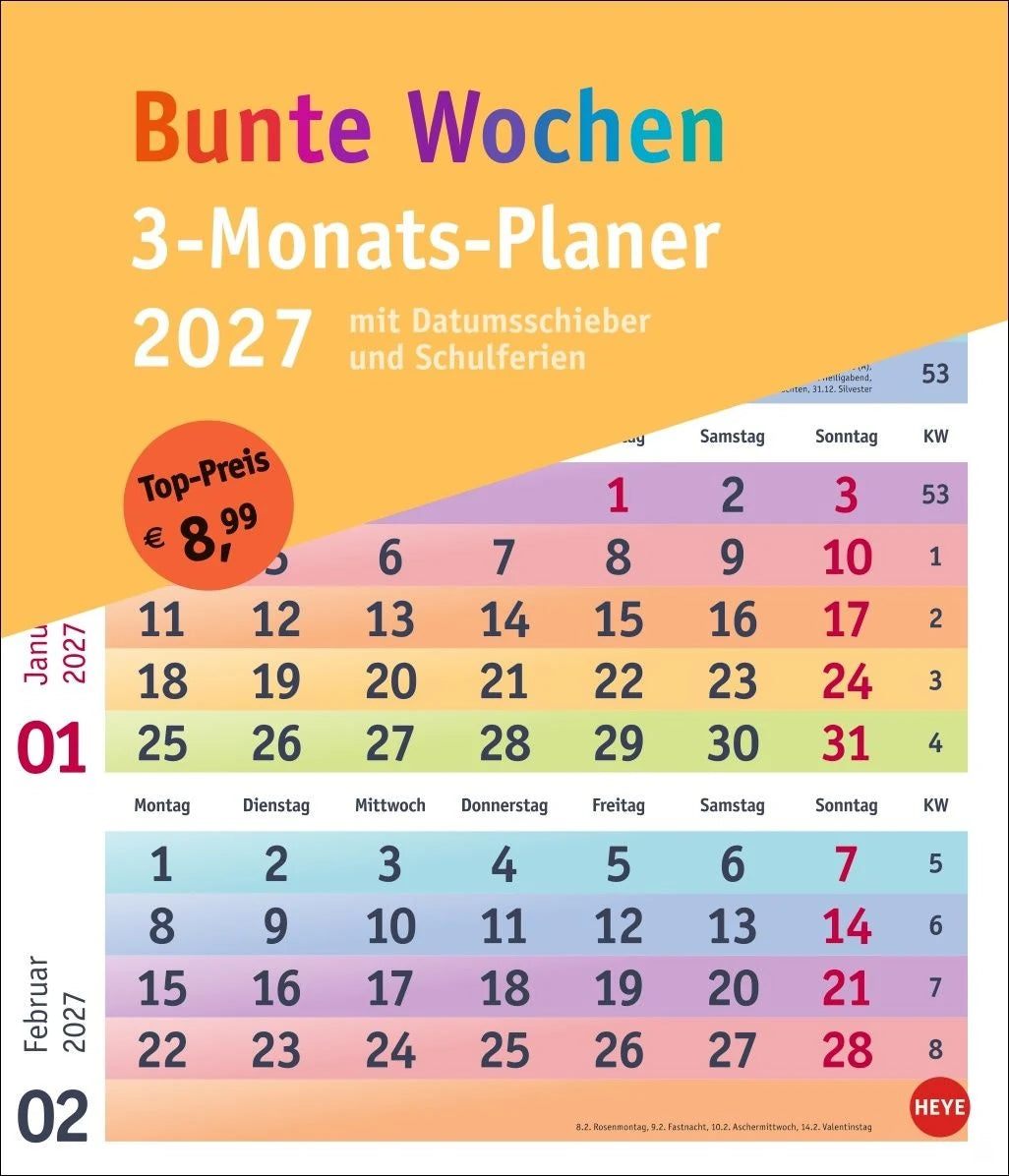 Wandkalender: Bunte Wochen 3-Monatsplaner 2027