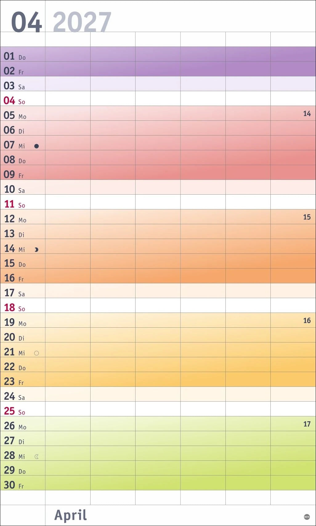 Bunte Wochen Familienplaner XL 2027 – Ansicht