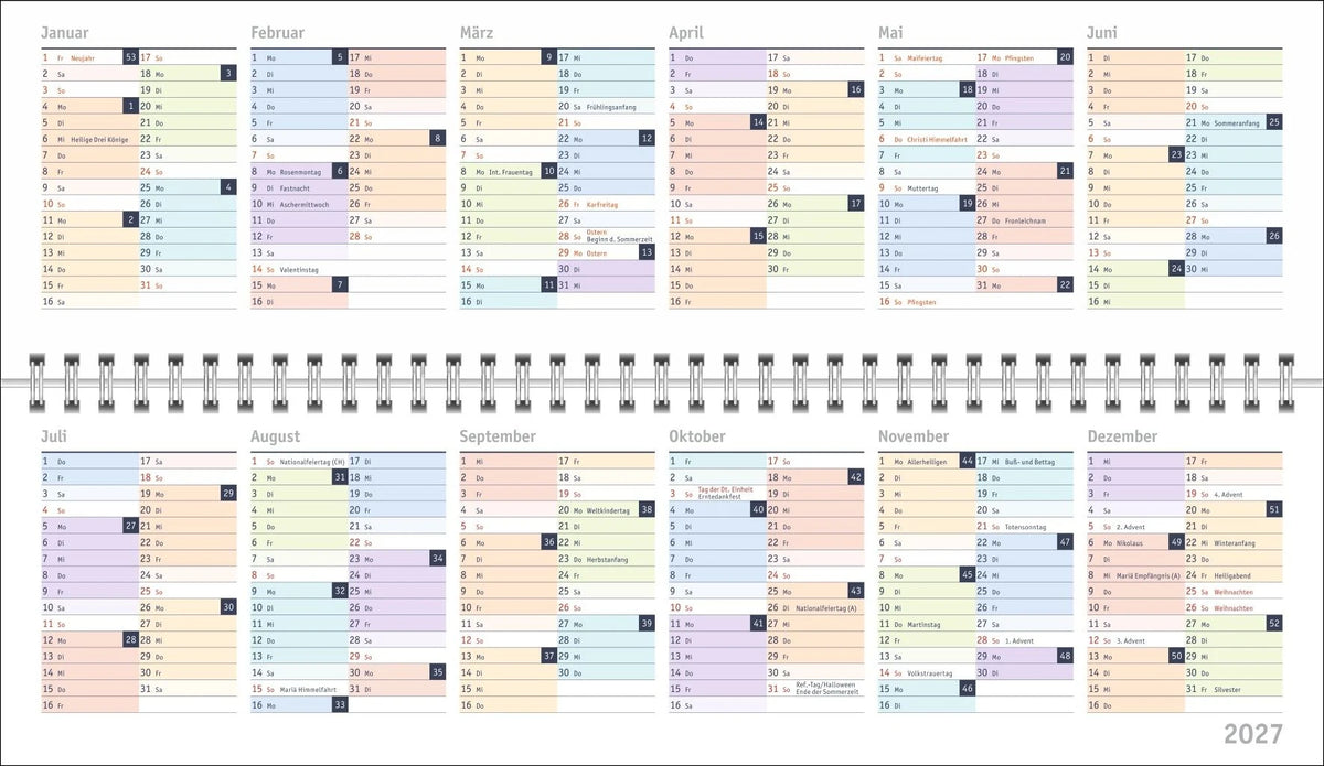 Bunte Wochen Wochenquerplaner 2027 – Ansicht