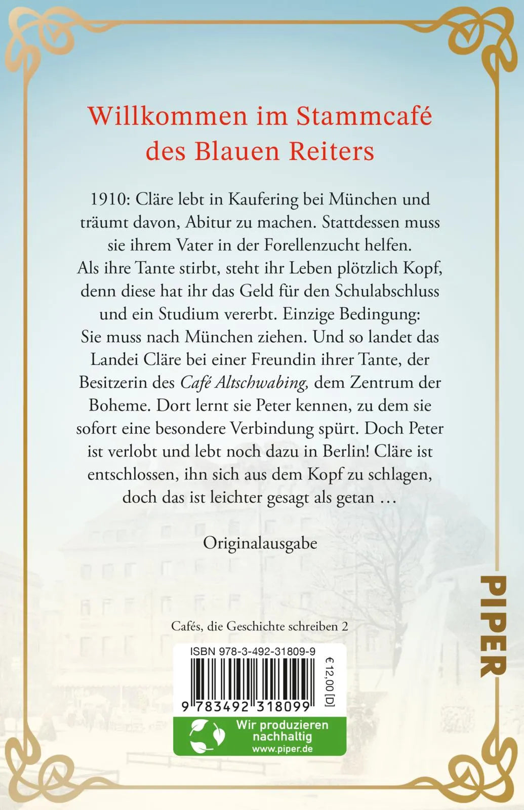 Buchrückseite von 'Café Altschwabing' mit Klappentext - Taschenbuch
