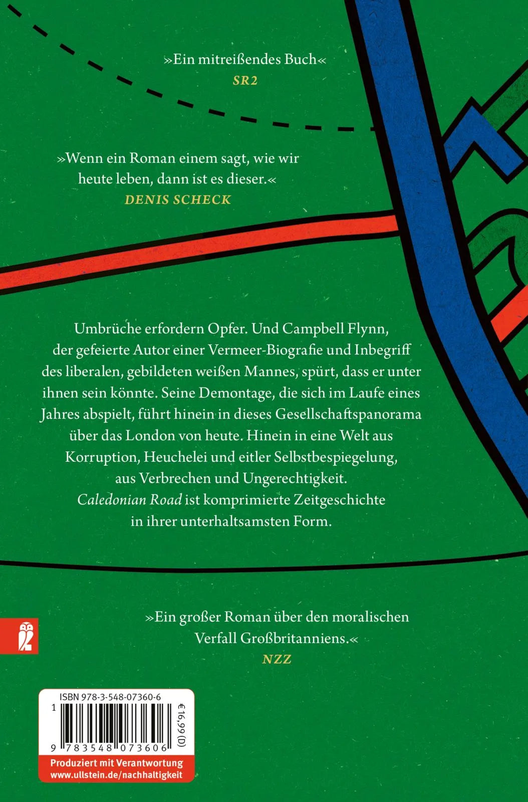 Buchrückseite von 'Caledonian Road' mit Klappentext - Taschenbuch