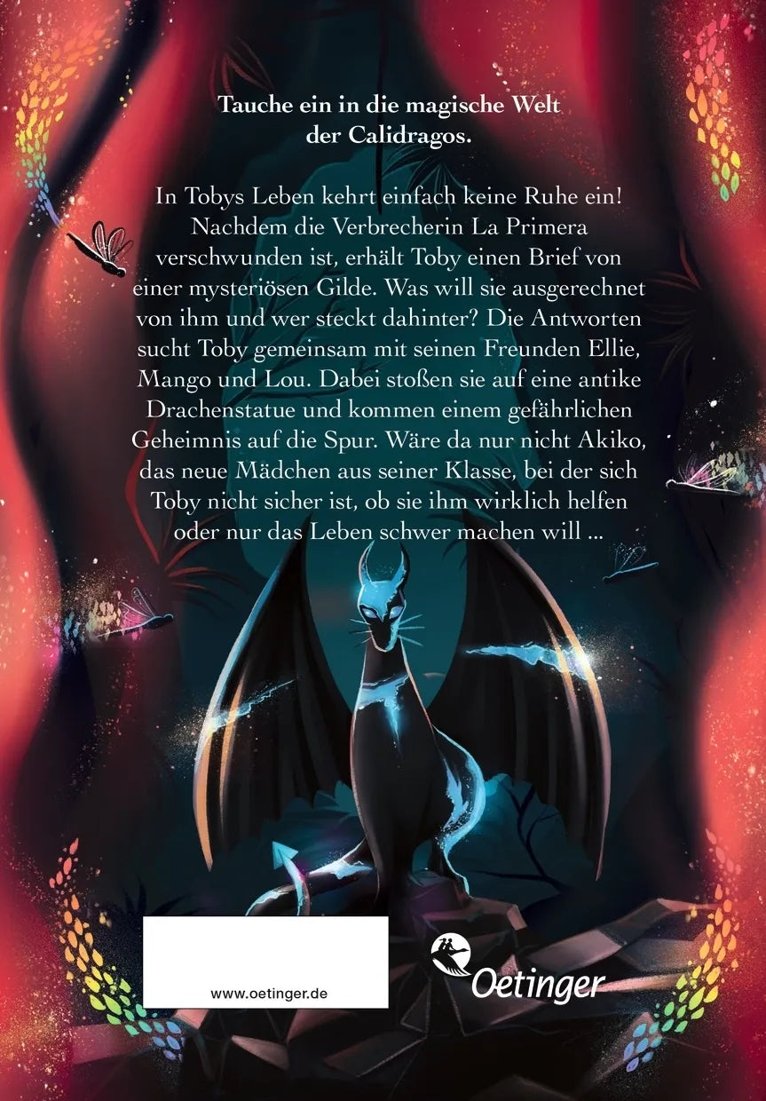 Buchrückseite von 'Calidragos 2. Auf den Spuren der Bestie' mit Klappentext - Gebundene Ausgabe