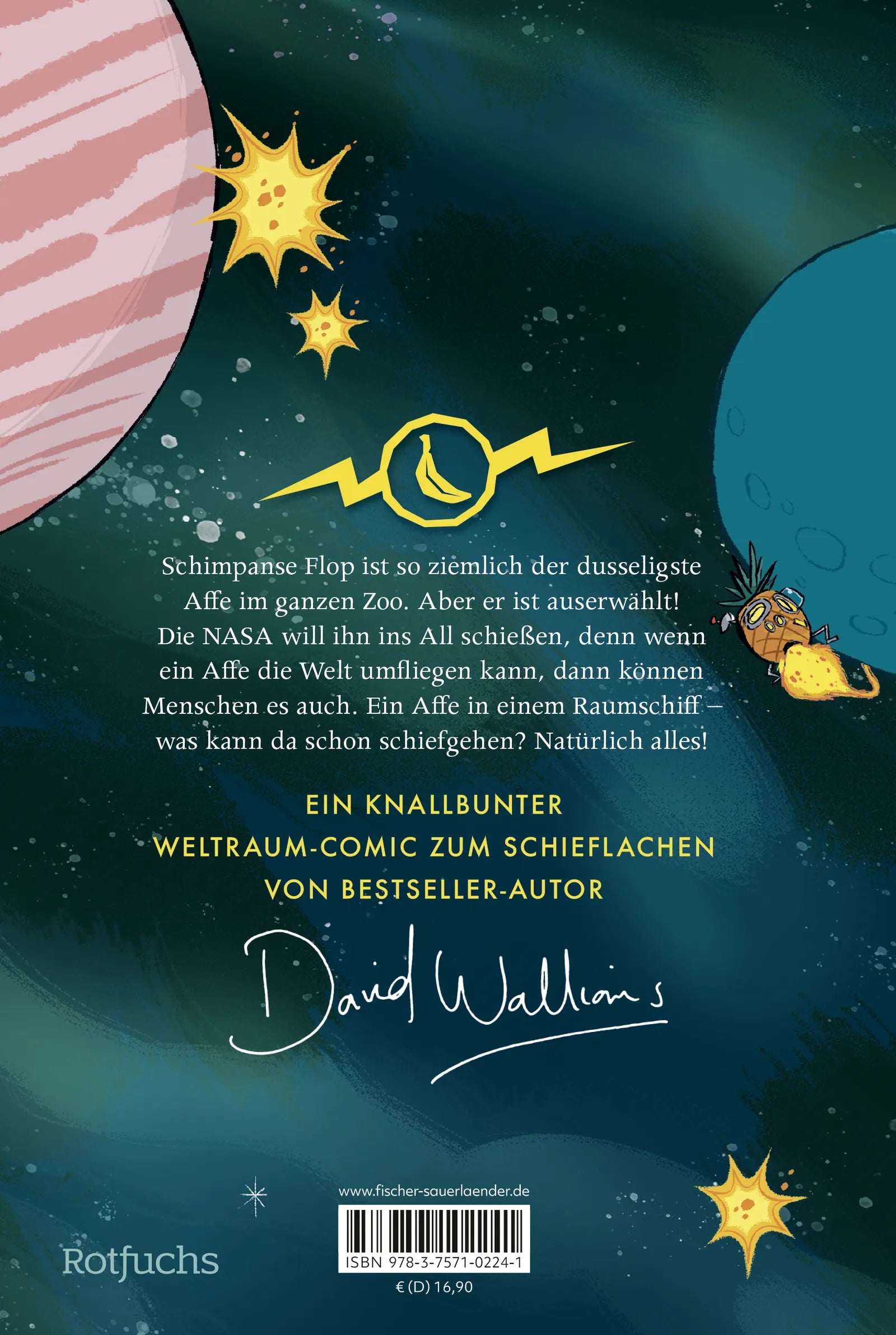 Buchrückseite von 'Captain Flop' mit Klappentext - Gebundene Ausgabe