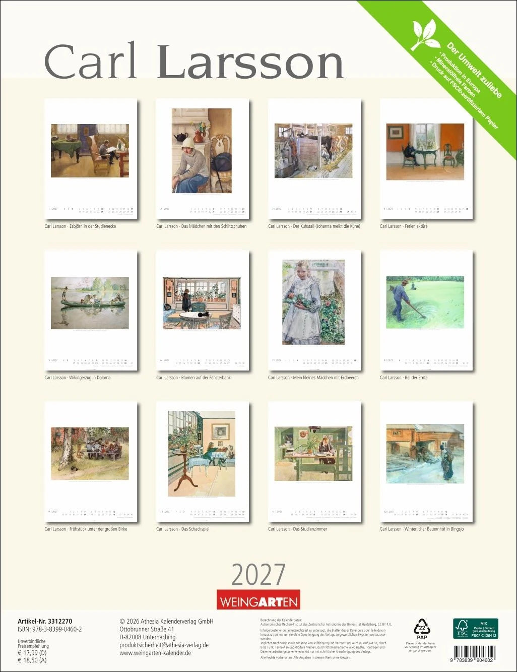 Carl Larsson Kalender 2027 – Ansicht