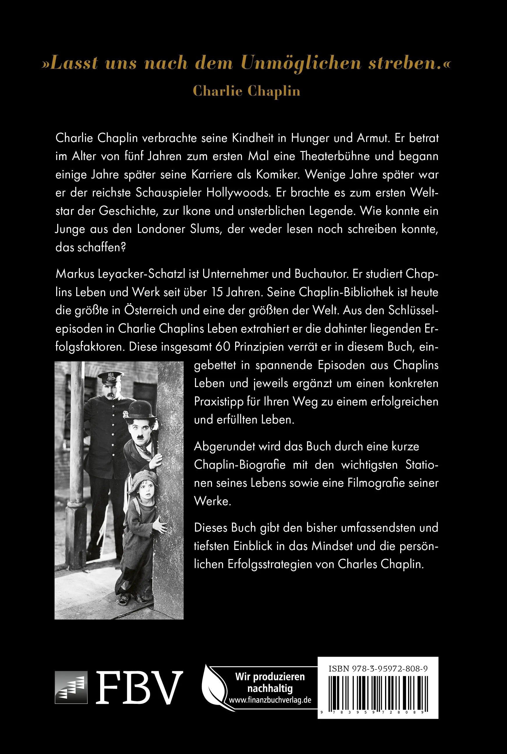 Buchrückseite von 'Charlie Chaplin' mit Klappentext - Gebundene Ausgabe