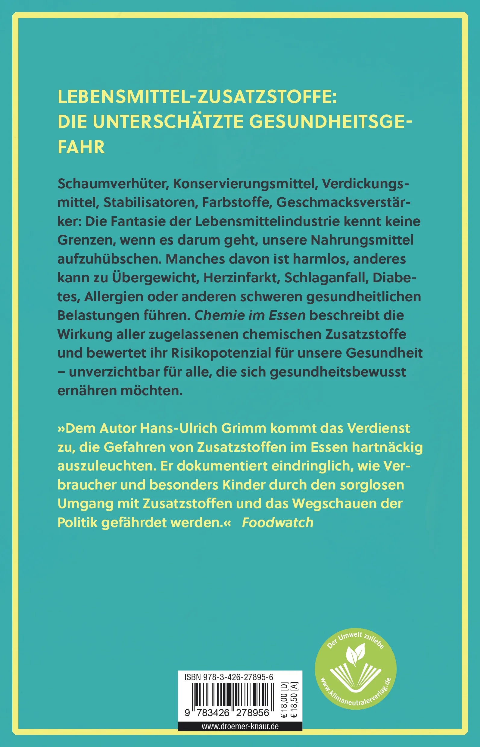 Buchrückseite von 'Chemie im Essen' mit Klappentext - Paperback