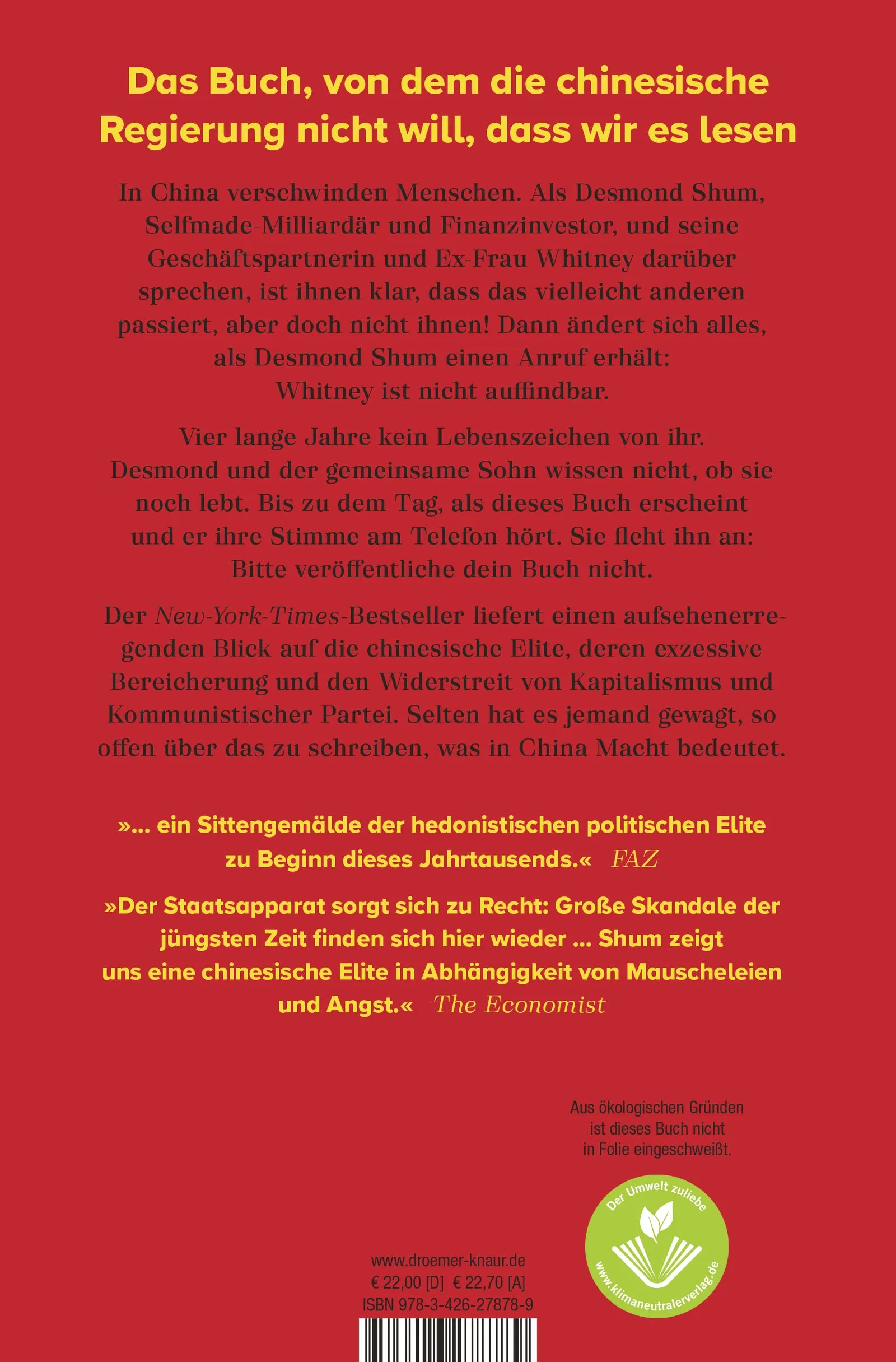Buchrückseite von 'Chinesisches Roulette' mit Klappentext - Gebundene Ausgabe