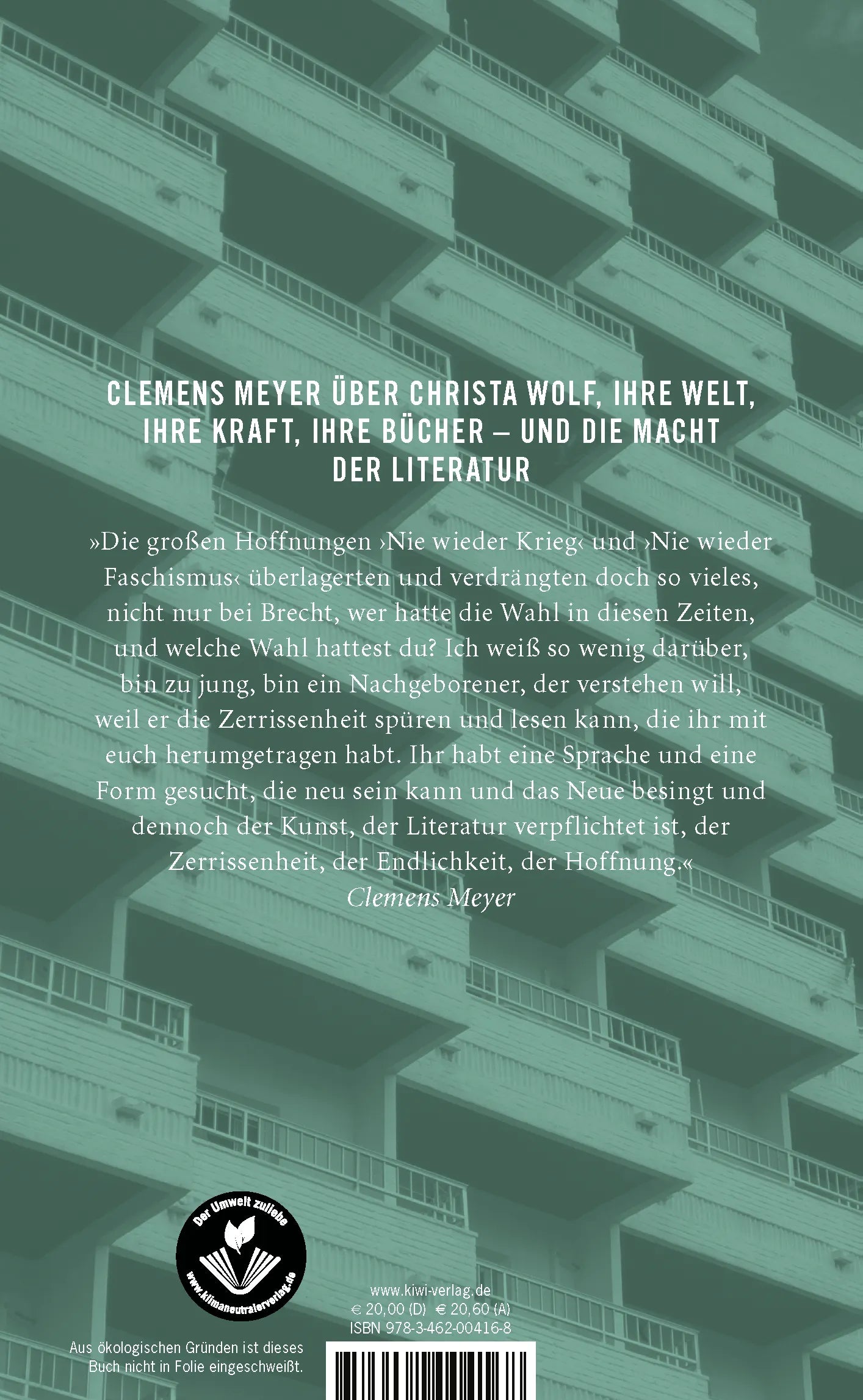 Buchrückseite von 'Clemens Meyer über Christa Wolf' mit Klappentext - Gebundene Ausgabe