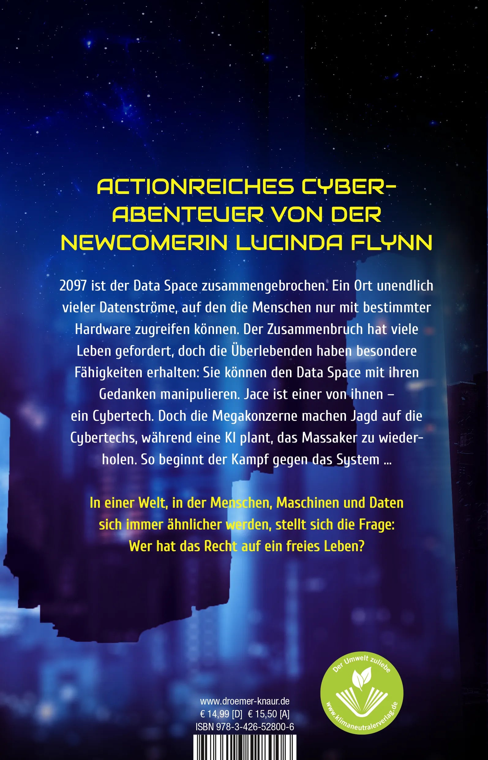 Buchrückseite von 'Code X - Das Erwachen der Cybertechs' mit Klappentext - Paperback