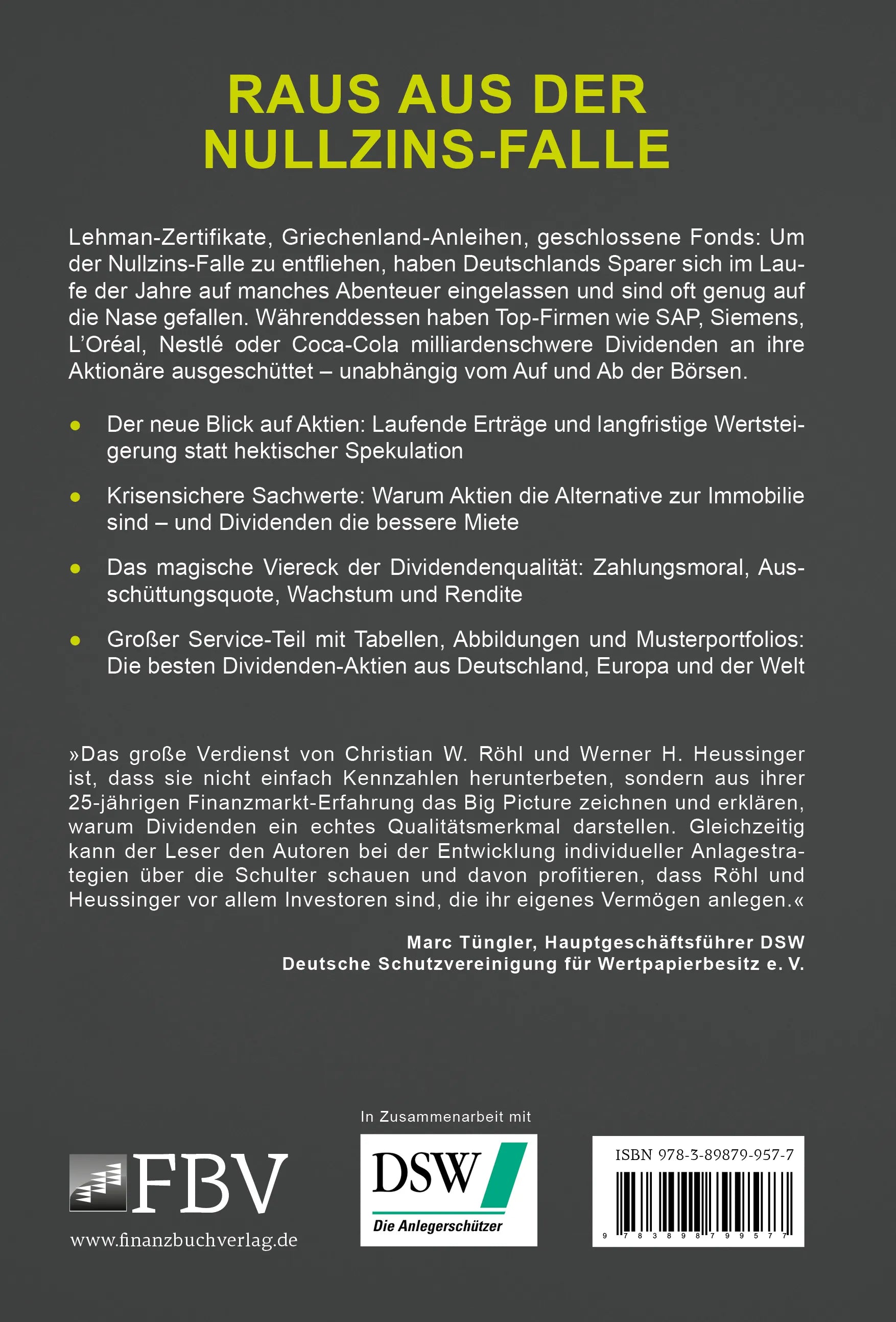 Buchrückseite von 'Cool bleiben und Dividenden kassieren' mit Klappentext - Gebundene Ausgabe