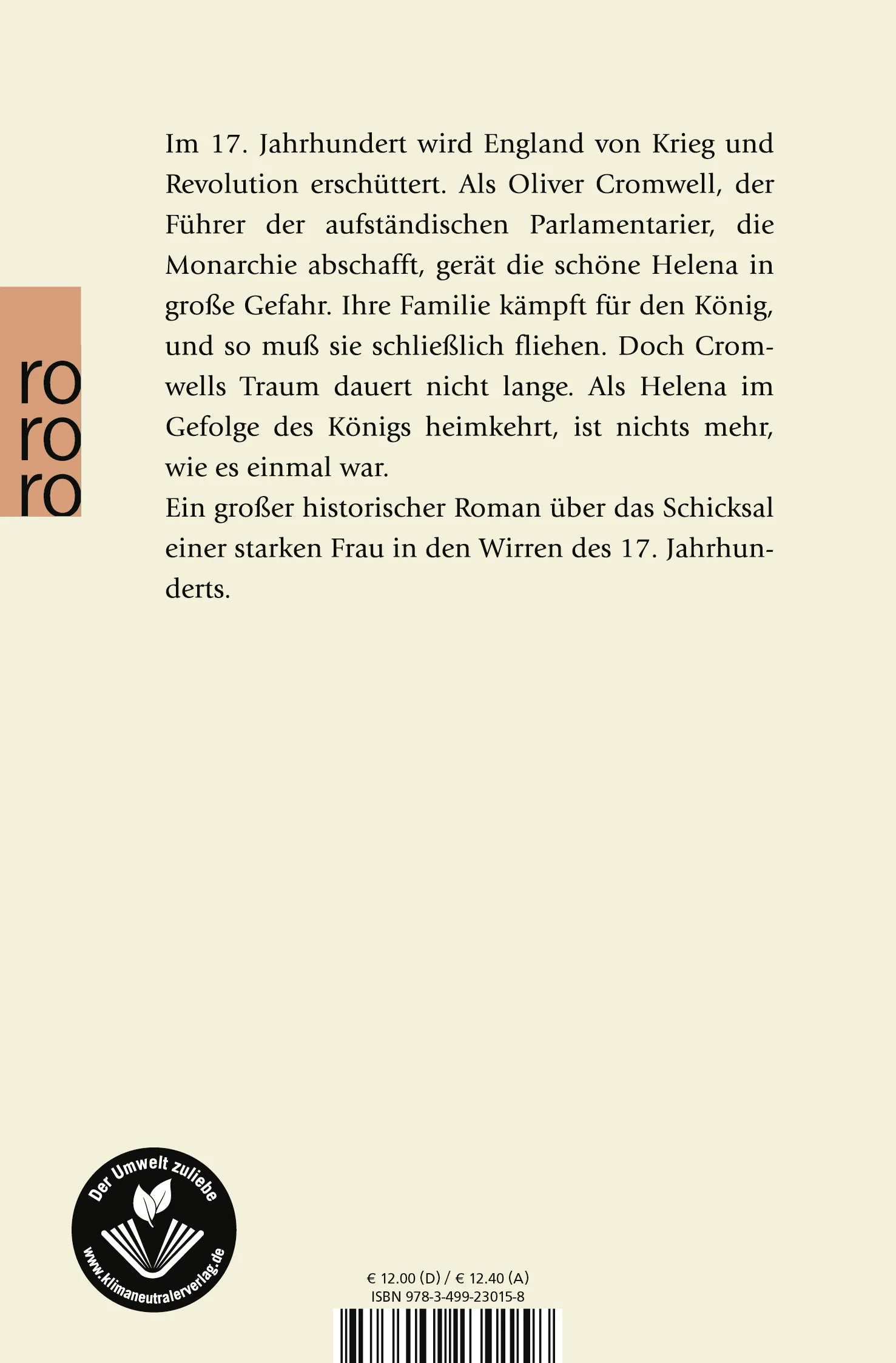 Buchrückseite von 'Cromwells Traum' mit Klappentext - Taschenbuch