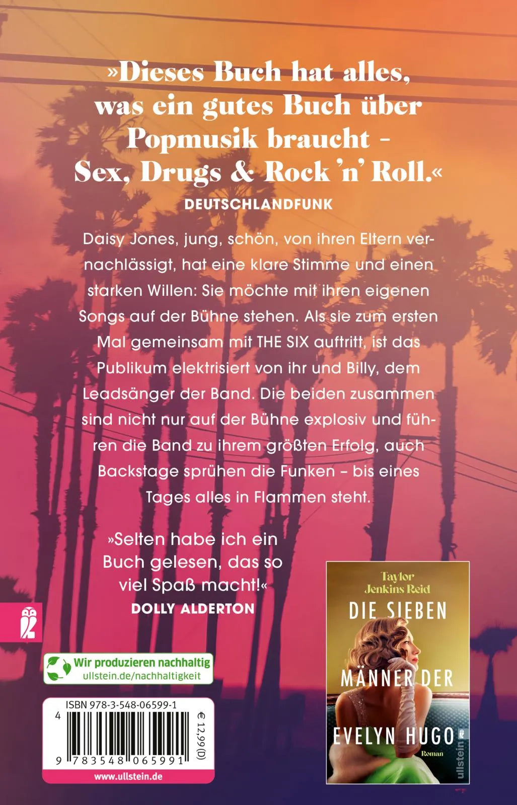 Buchrückseite von 'Daisy Jones & The Six' mit Klappentext - Taschenbuch