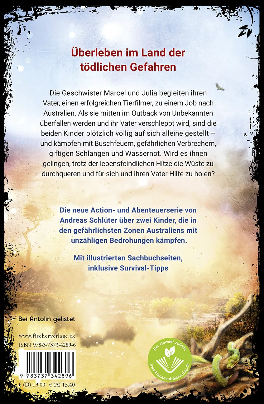 Buchrückseite von 'Dangerzone – Gefährliche Wüste' mit Klappentext - Gebundene Ausgabe