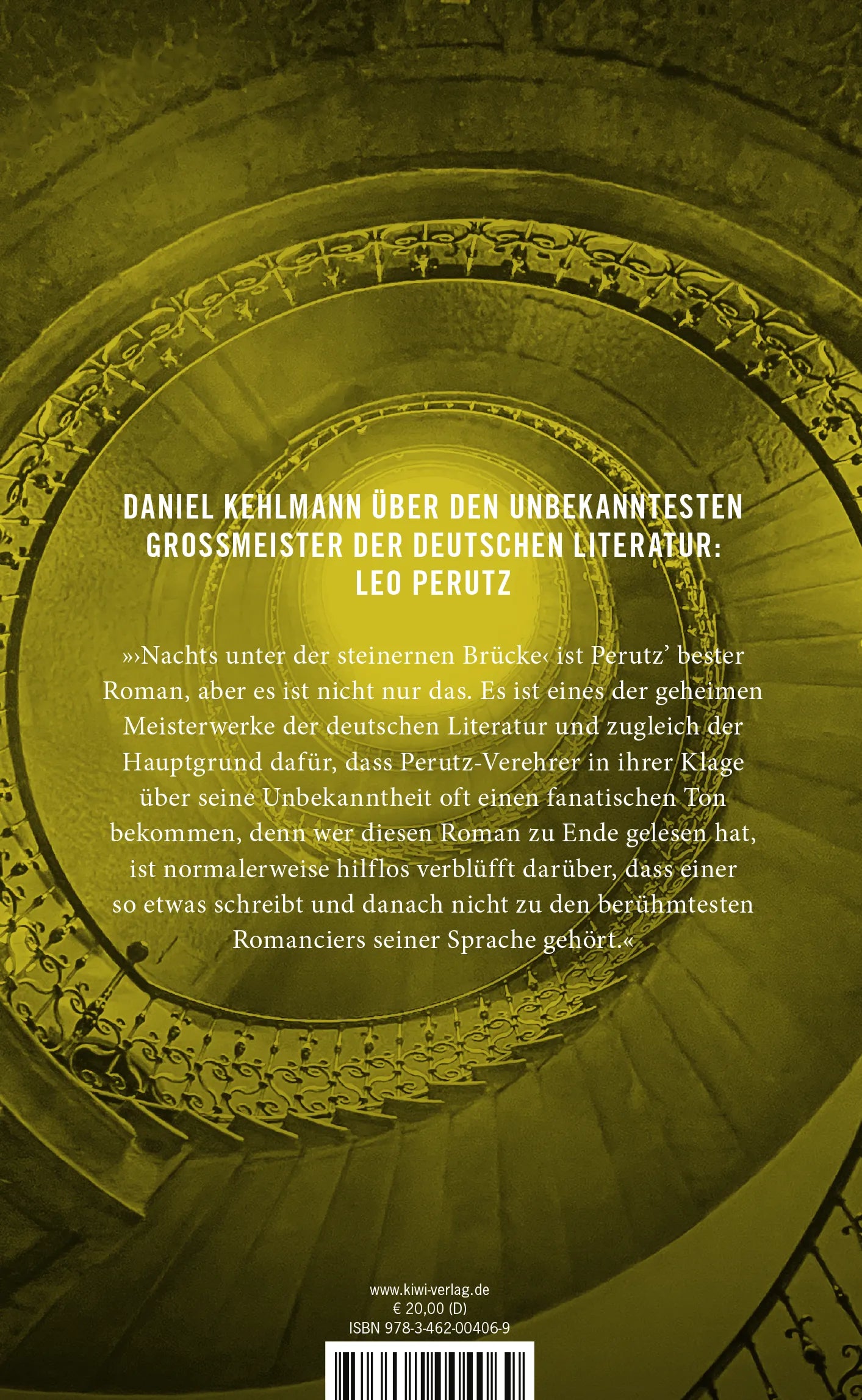 Buchrückseite von 'Daniel Kehlmann über Leo Perutz' mit Klappentext - Gebundene Ausgabe