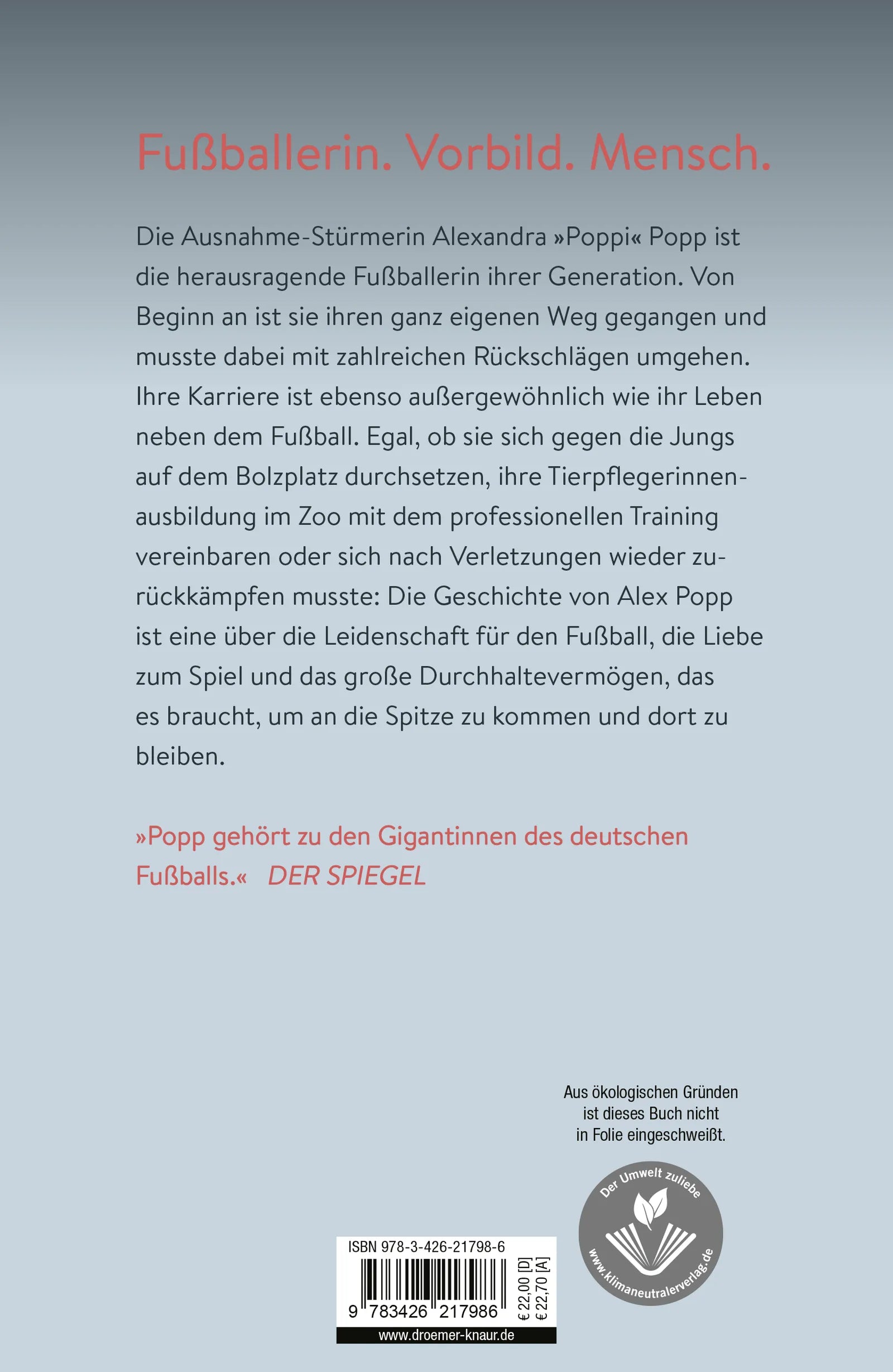 Buchrückseite von 'Dann zeige ich es euch eben auf dem Platz' mit Klappentext - Gebundene Ausgabe