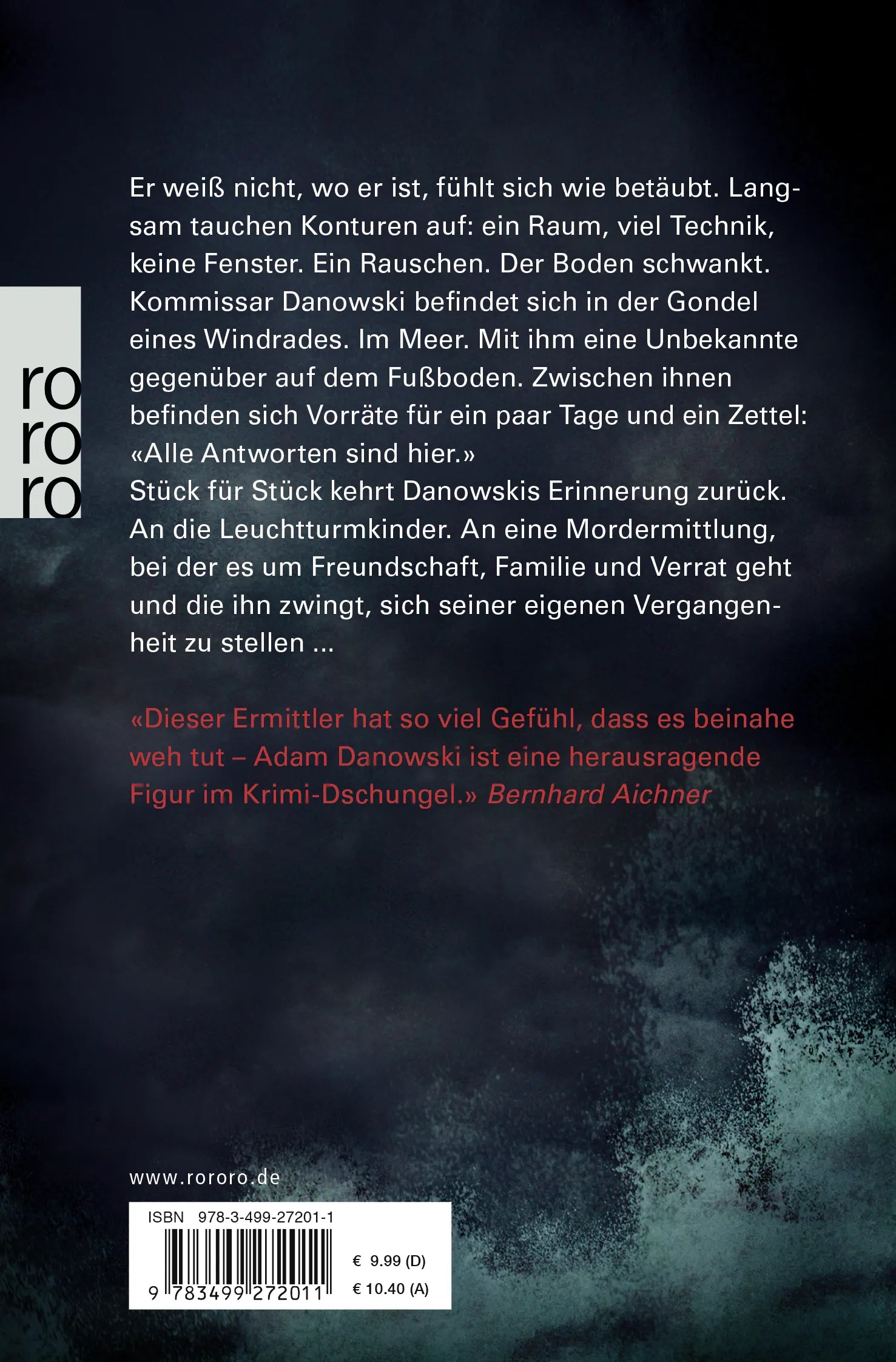 Buchrückseite von 'Danowski: Fallwind' mit Klappentext - Taschenbuch