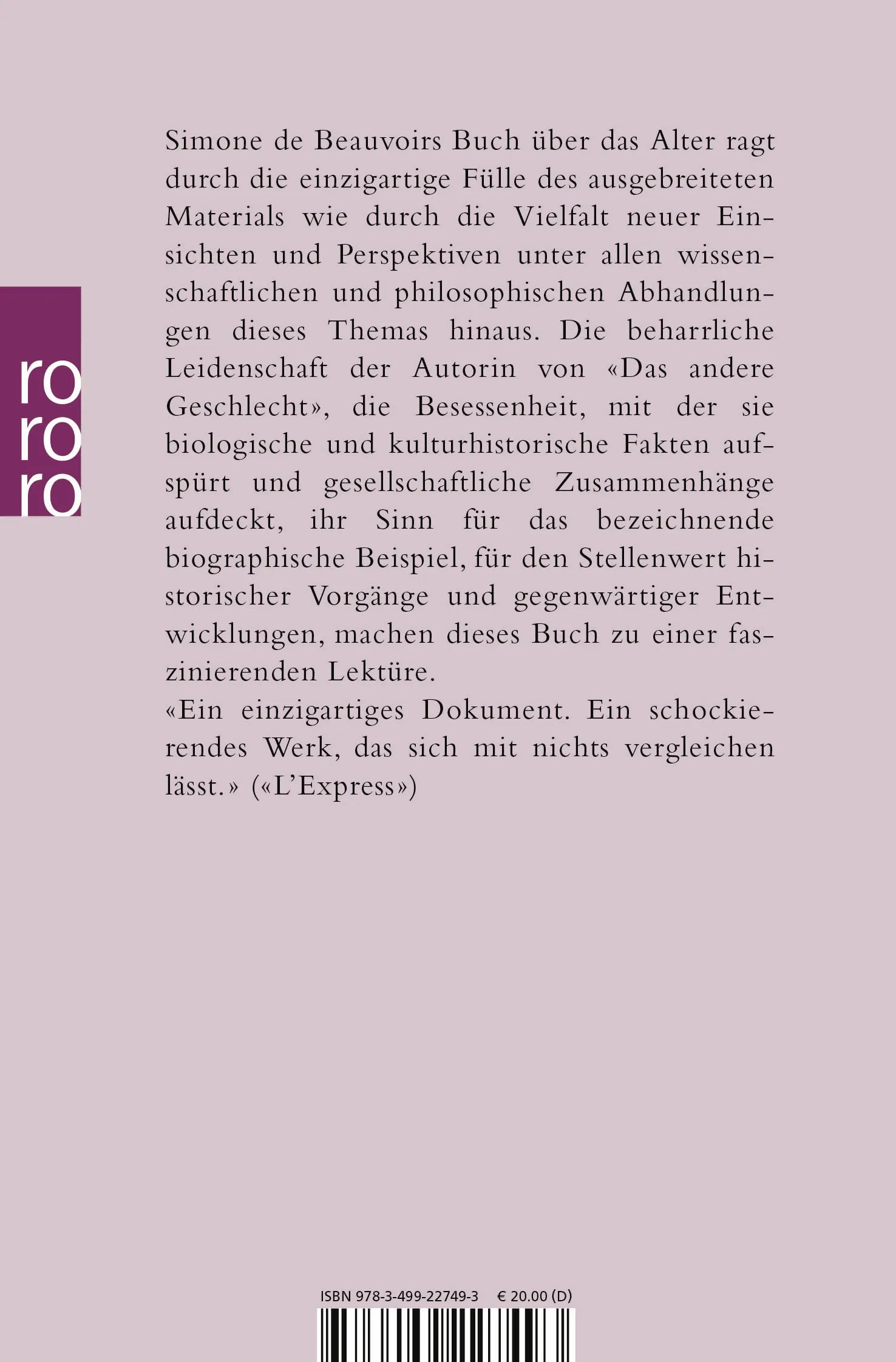 Buchrückseite von 'Das Alter' mit Klappentext - Taschenbuch
