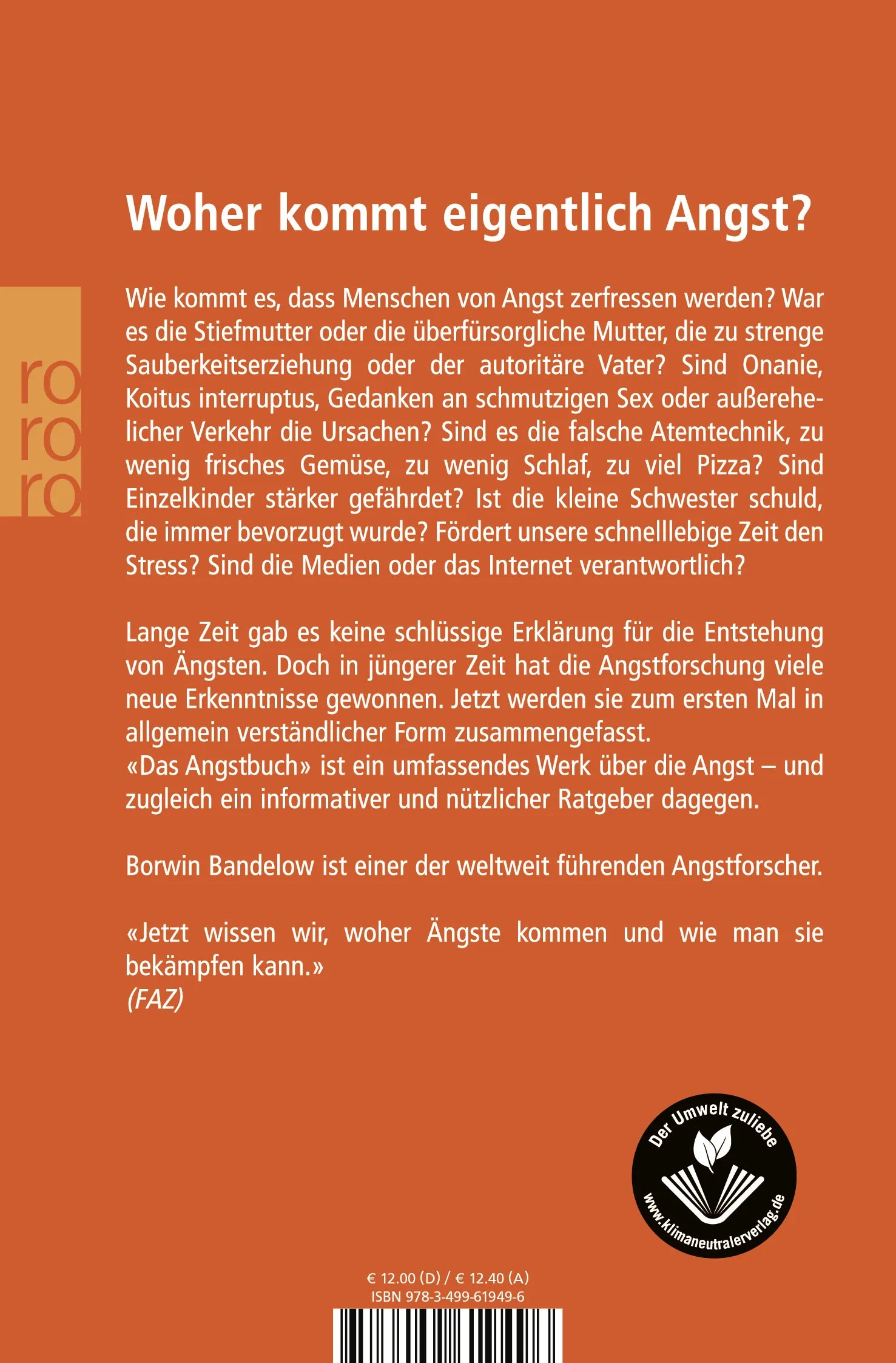 Buchrückseite von 'Das Angstbuch' mit Klappentext - Taschenbuch