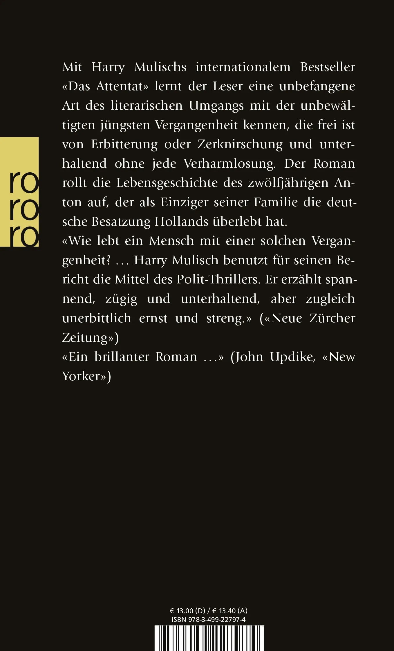 Buchrückseite von 'Das Attentat' mit Klappentext - Taschenbuch