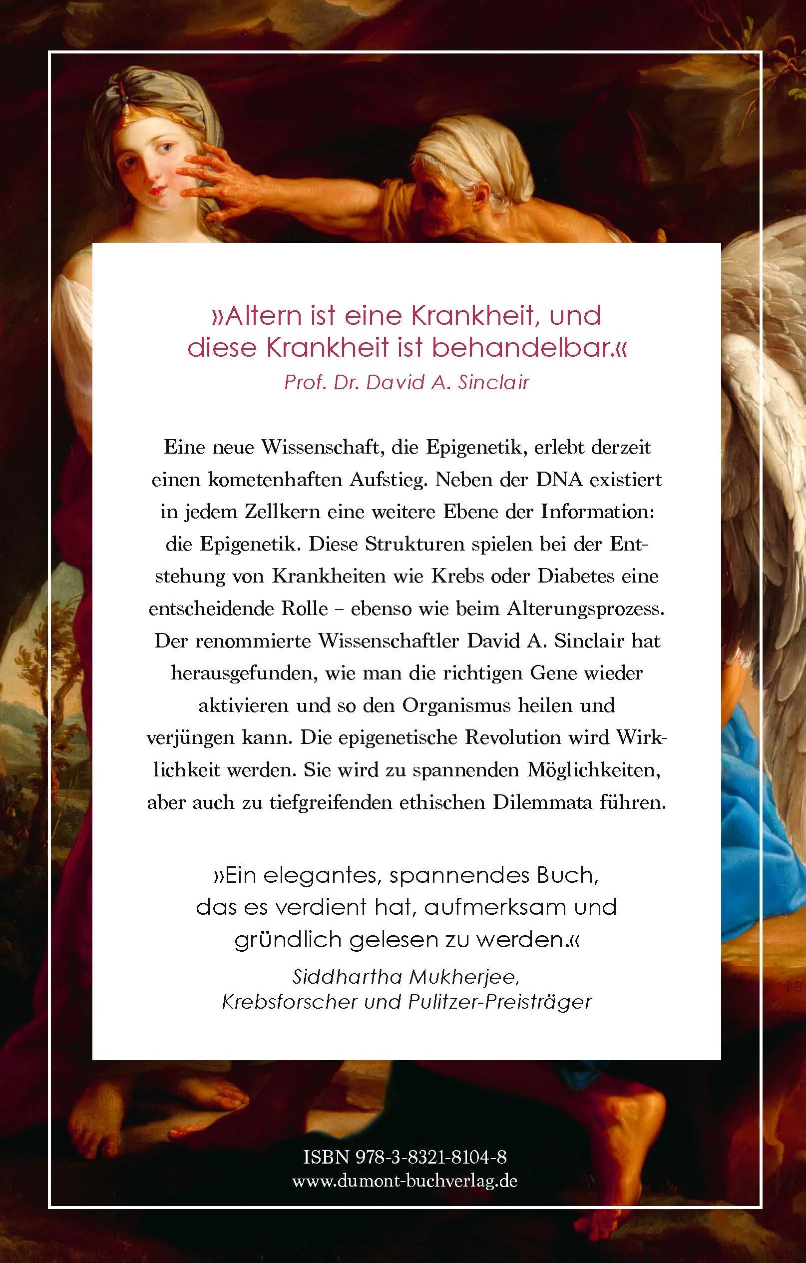 Buchrückseite von 'Das Ende des Alterns' mit Klappentext - Gebundene Ausgabe