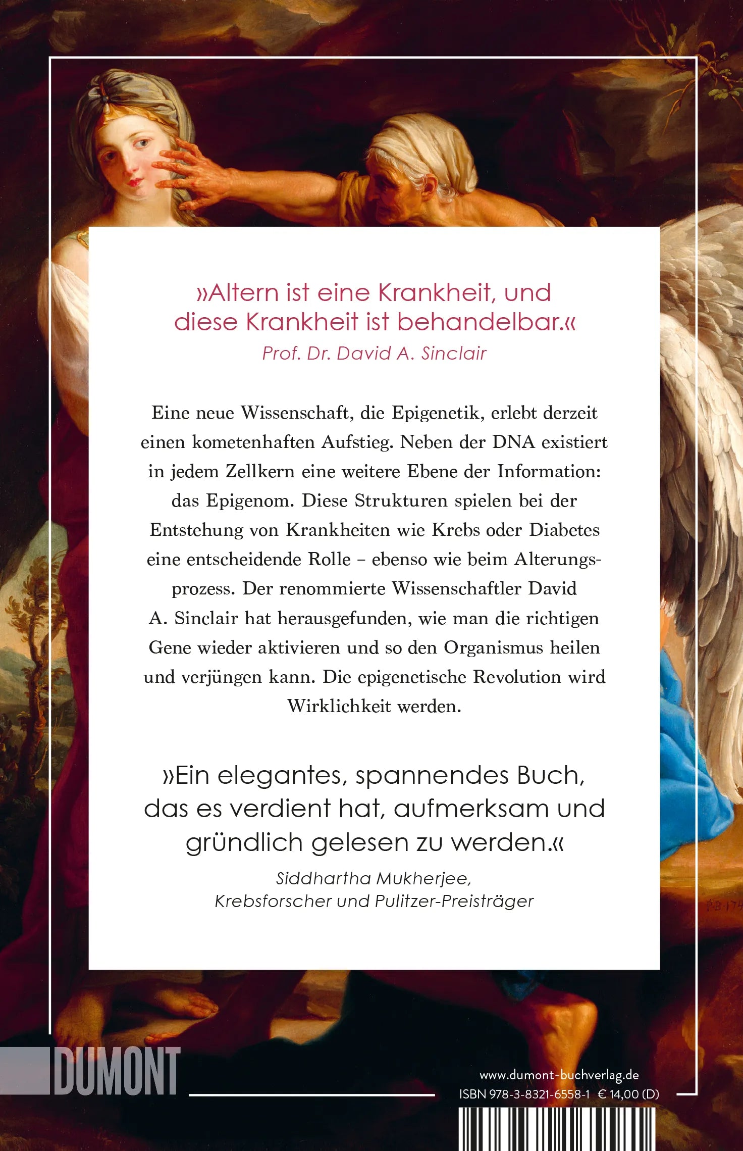 Buchrückseite von 'Das Ende des Alterns' mit Klappentext - Taschenbuch