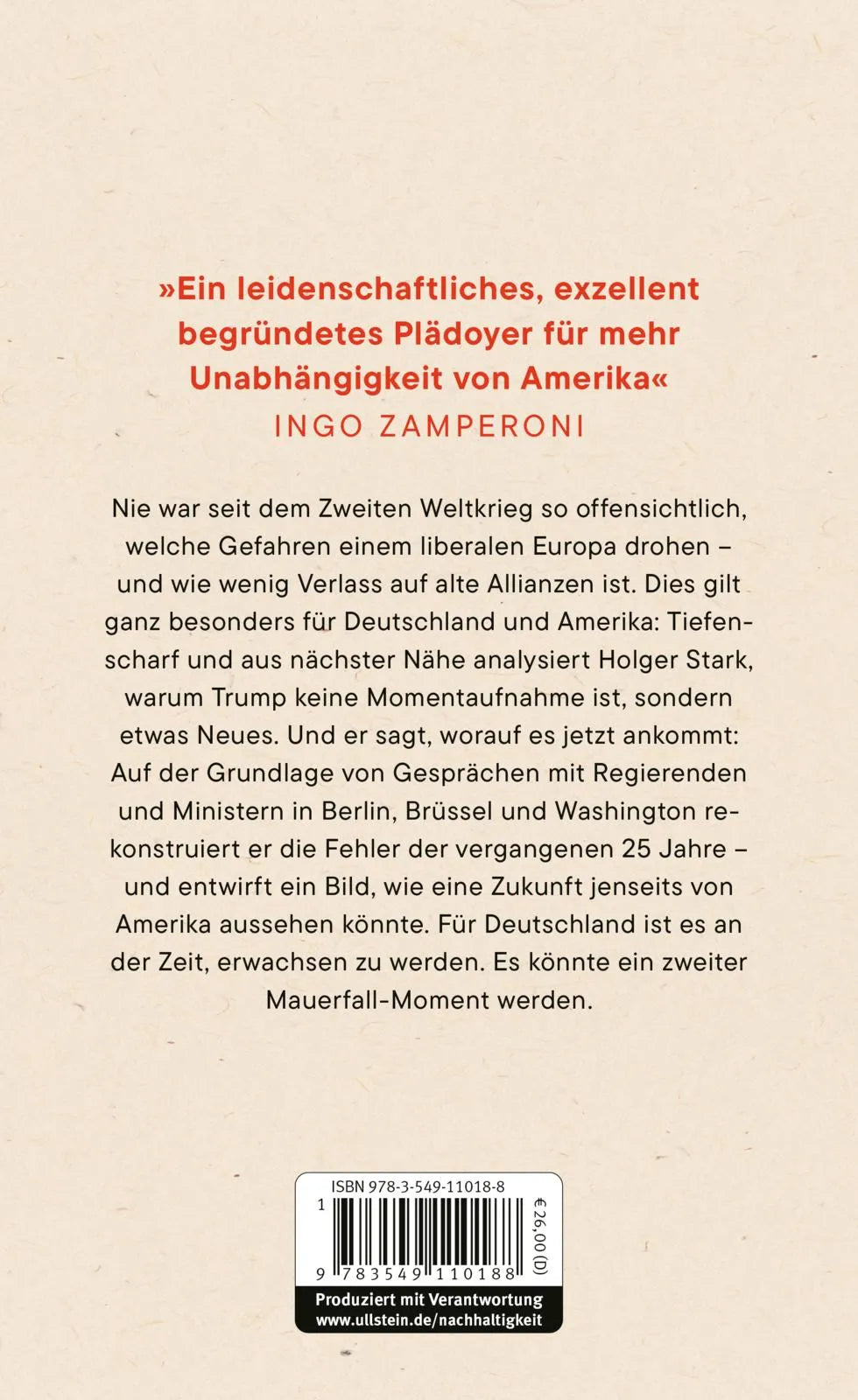 Buchrückseite von 'Das erwachsene Land' mit Klappentext - Gebundene Ausgabe