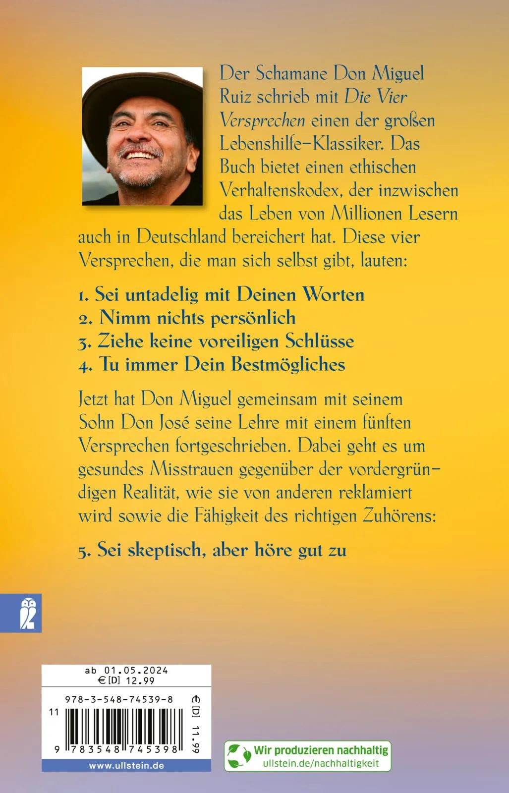 Buchrückseite von 'Das fünfte Versprechen' mit Klappentext - Taschenbuch