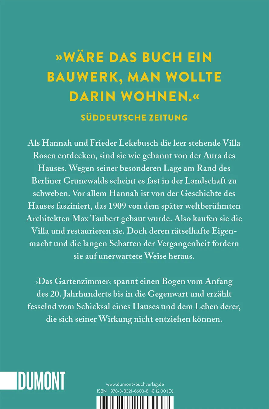 Buchrückseite von 'Das Gartenzimmer' mit Klappentext - Taschenbuch
