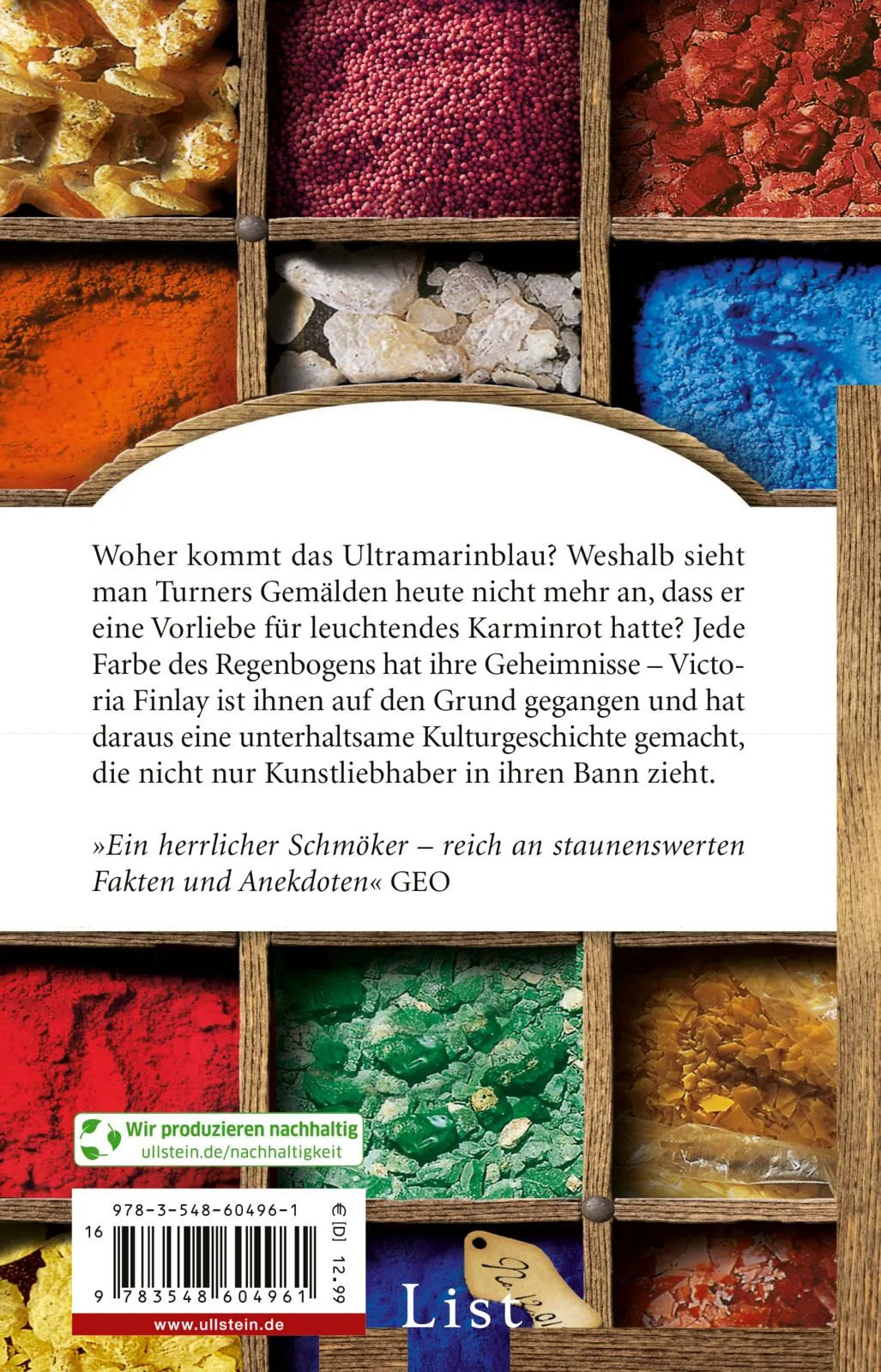 Buchrückseite von 'Das Geheimnis der Farben' mit Klappentext - Taschenbuch