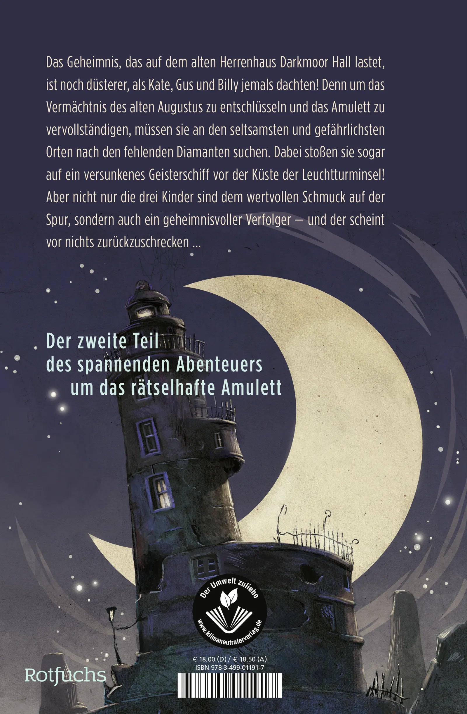 Buchrückseite von 'Das Geheimnis von Darkmoor Hall: Das Amulett der Winde' mit Klappentext - Gebundene Ausgabe