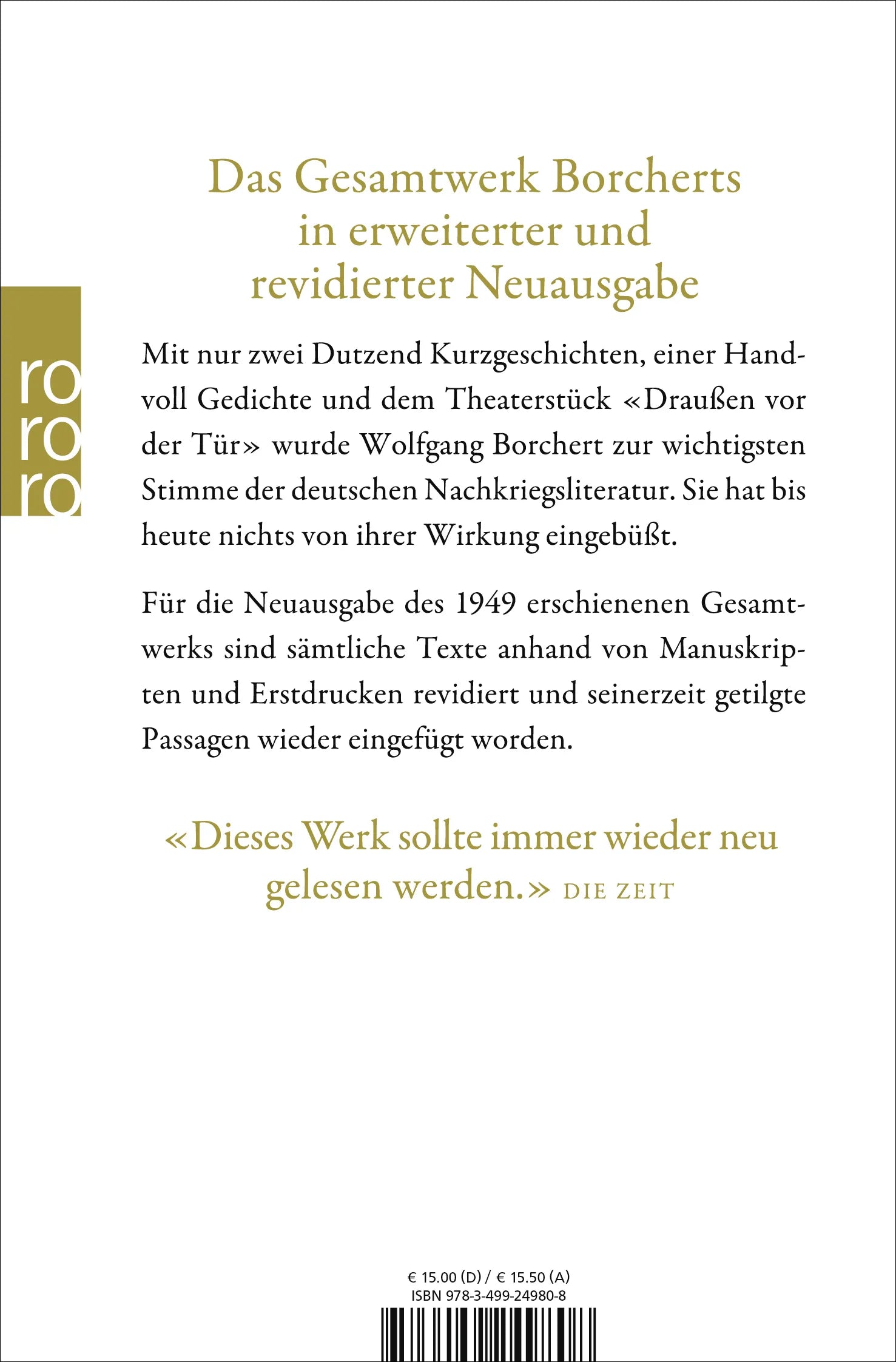 Buchrückseite von 'Das Gesamtwerk' mit Klappentext - Taschenbuch