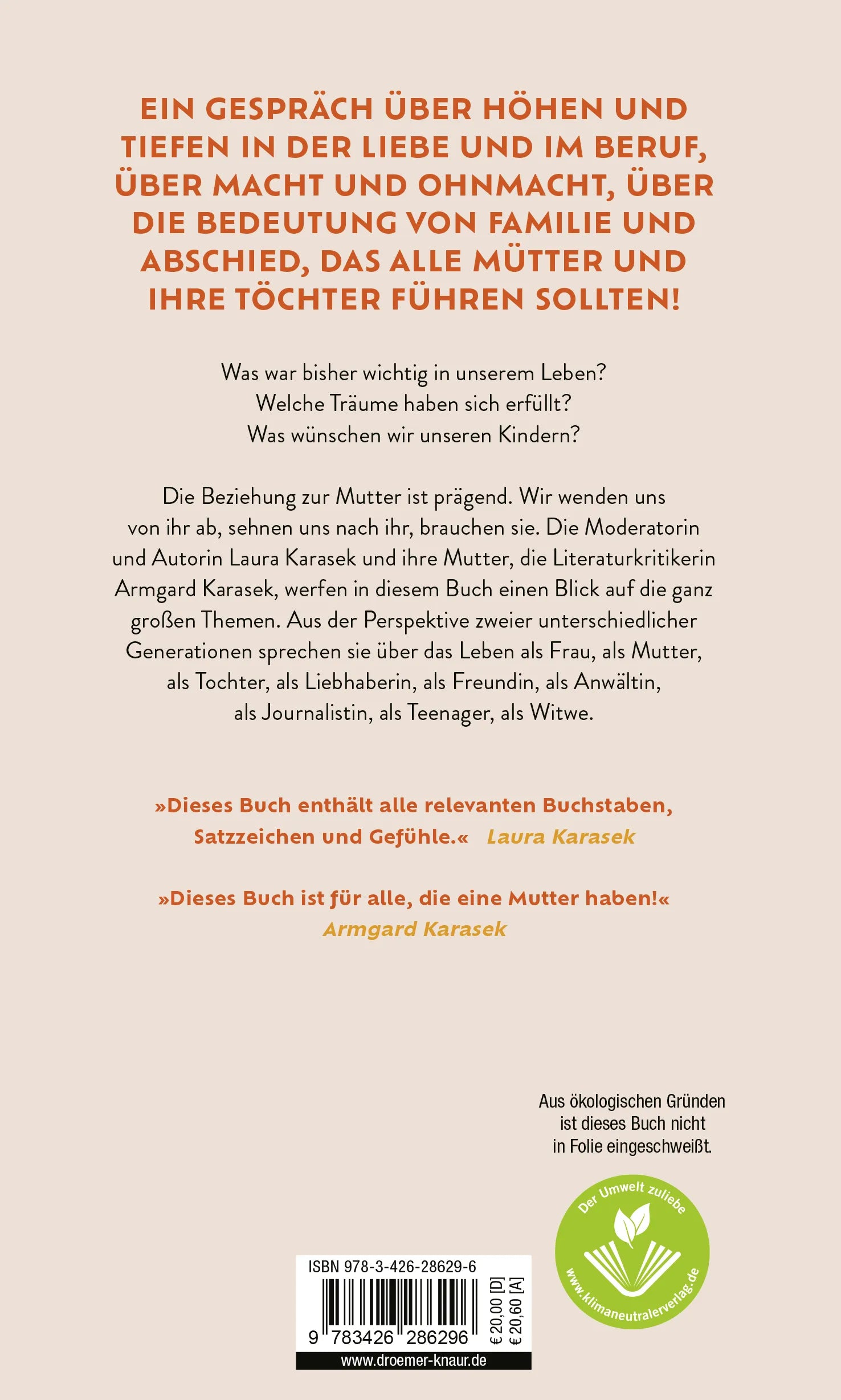Buchrückseite von 'Das Gespräch unseres Lebens' mit Klappentext - Gebundene Ausgabe