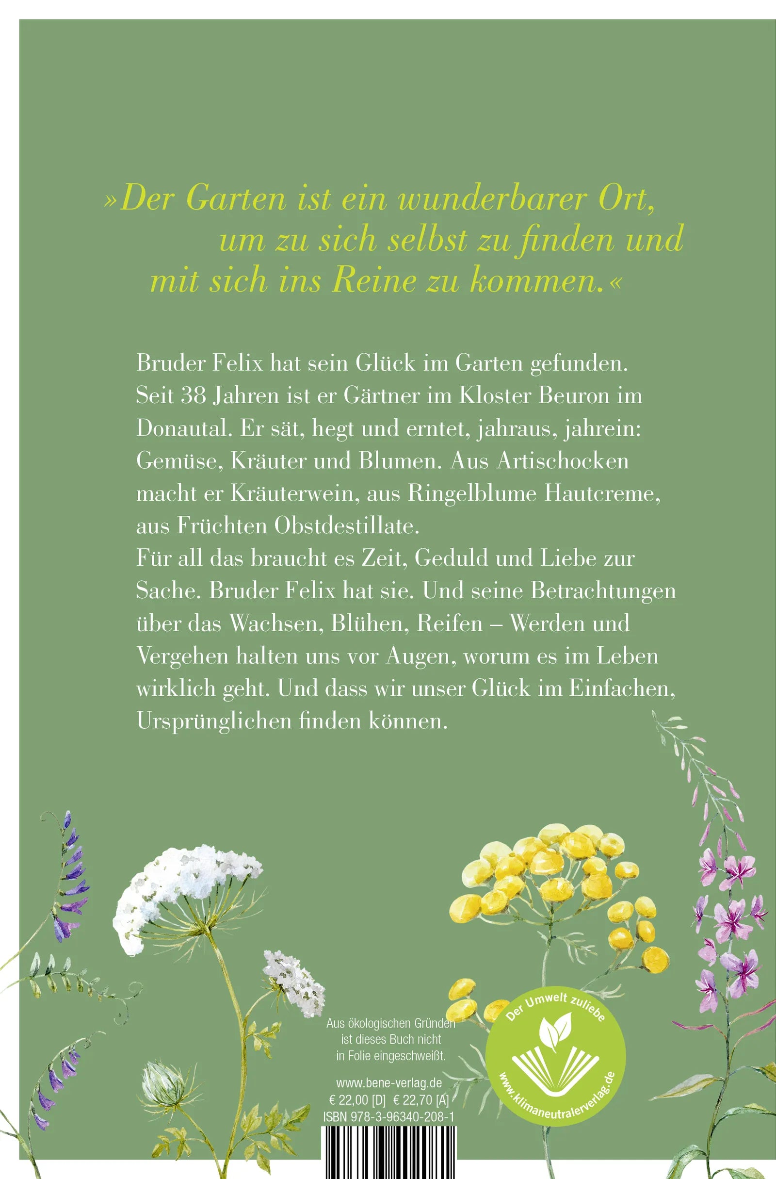 Buchrückseite von 'Das Glück wächst im Garten' mit Klappentext - Gebundene Ausgabe