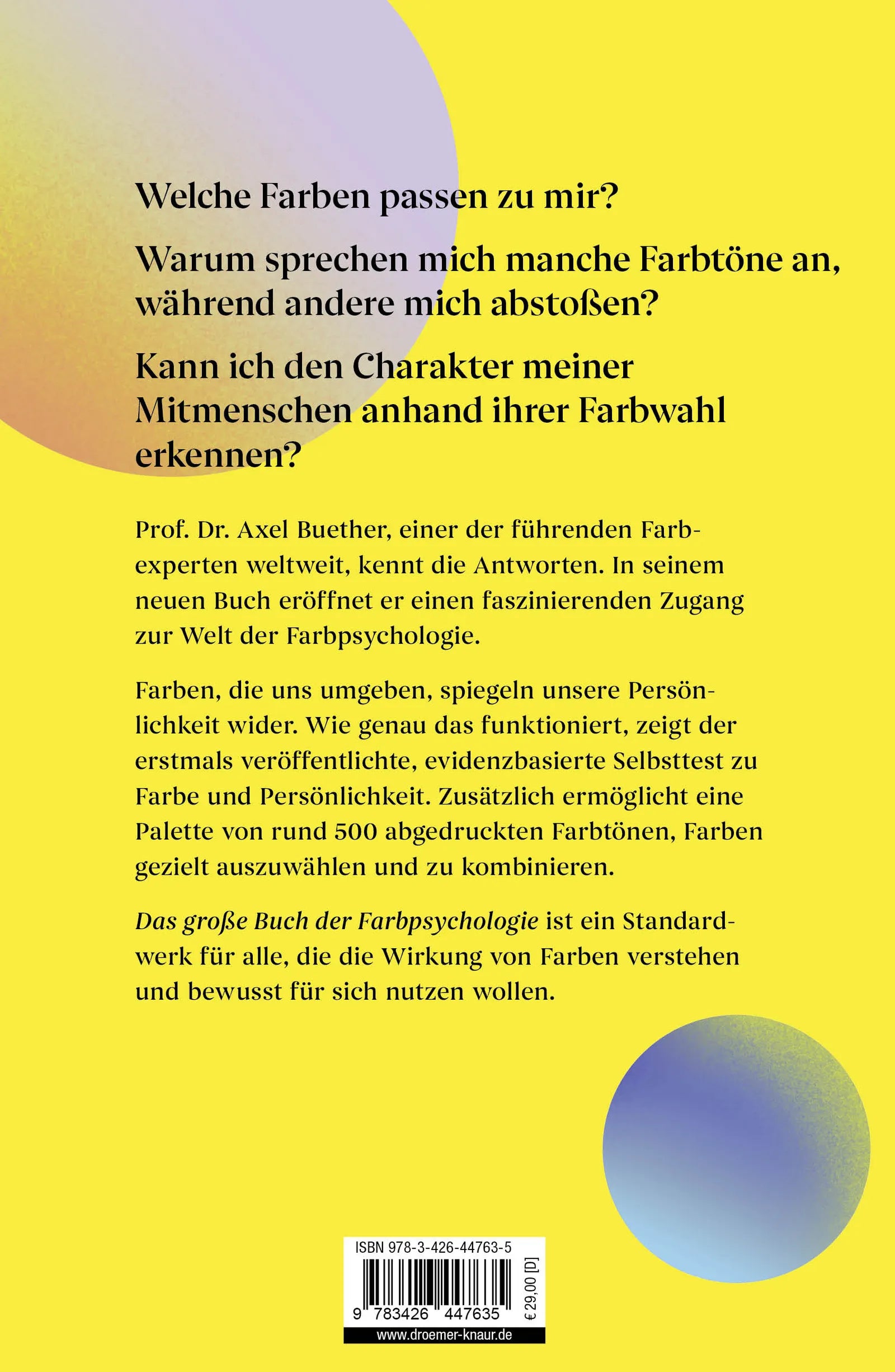 Buchrückseite von 'Das große Buch der Farbpsychologie' mit Klappentext - Gebundene Ausgabe
