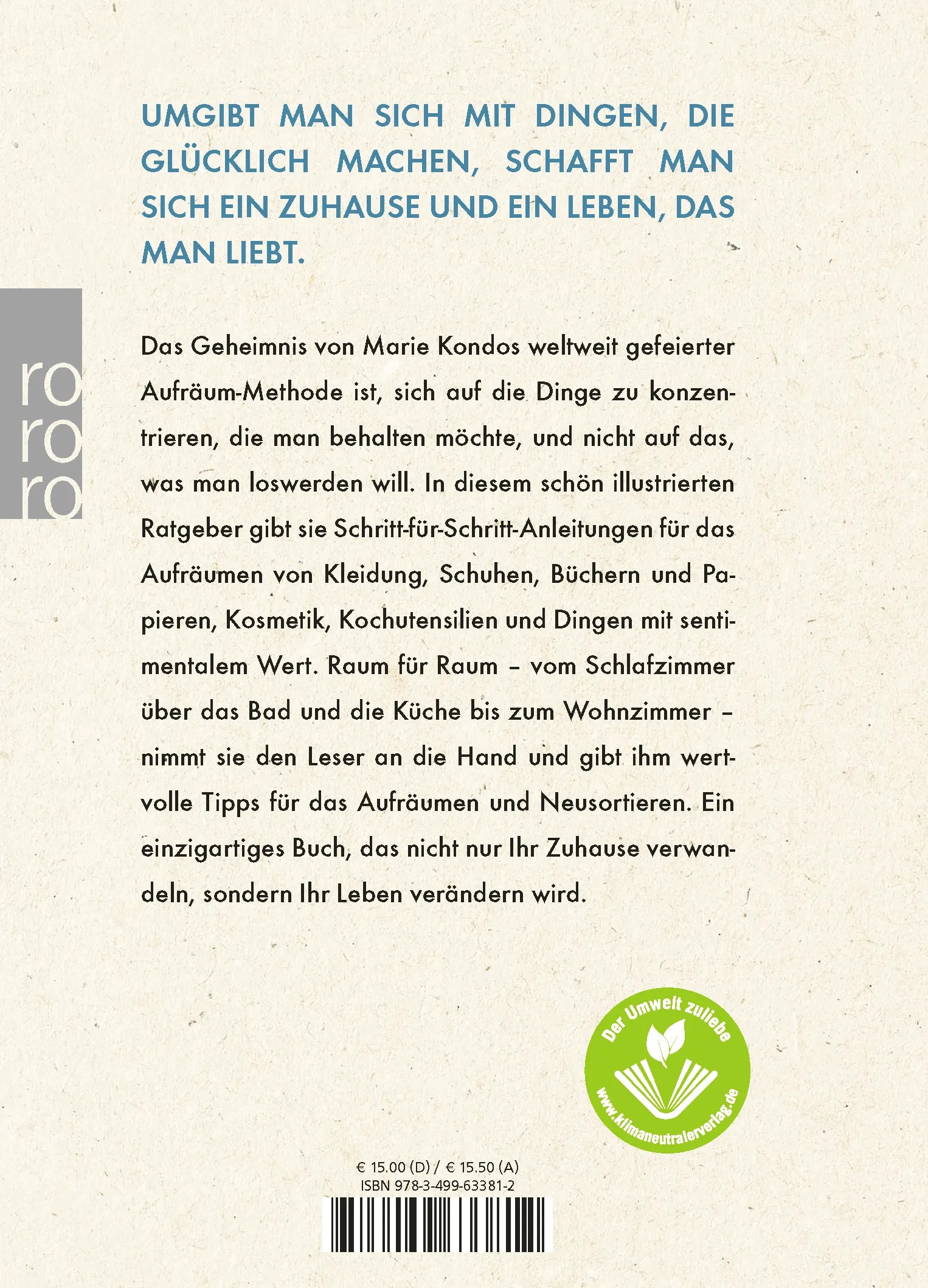 Buchrückseite von 'Das große Magic-Cleaning-Buch' mit Klappentext - Gebundene Ausgabe