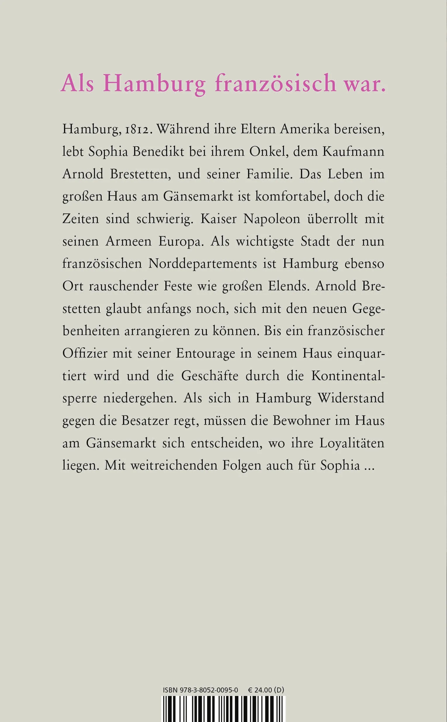 Buchrückseite von 'Das Haus am Gänsemarkt' mit Klappentext - Gebundene Ausgabe
