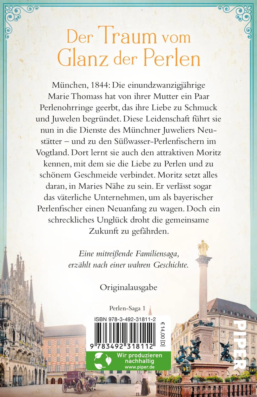Buchrückseite von 'Das Haus der Perlen – Schimmern der Hoffnung' mit Klappentext - Taschenbuch