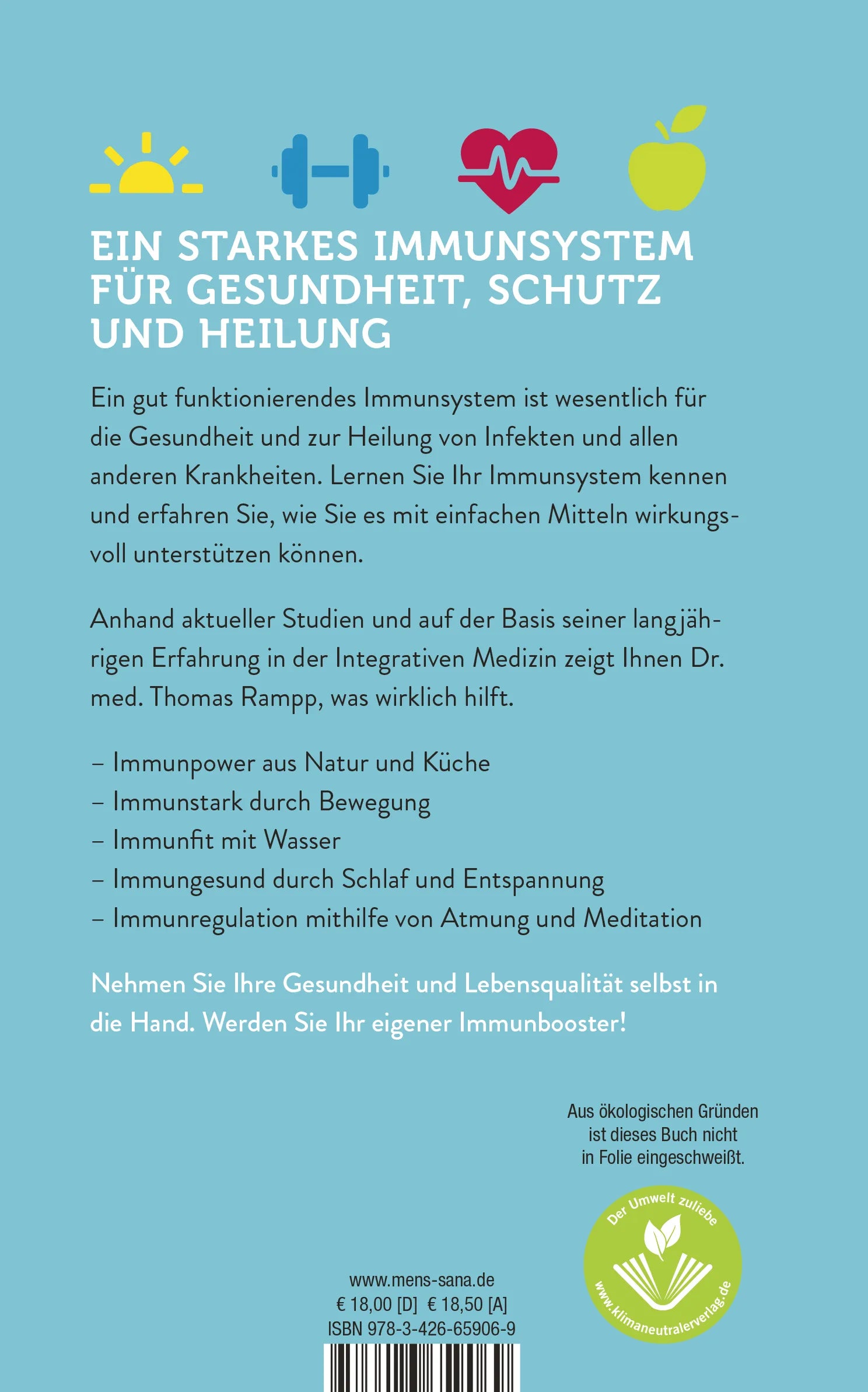 Buchrückseite von 'Das Immunbooster-Handbuch' mit Klappentext - Gebundene Ausgabe
