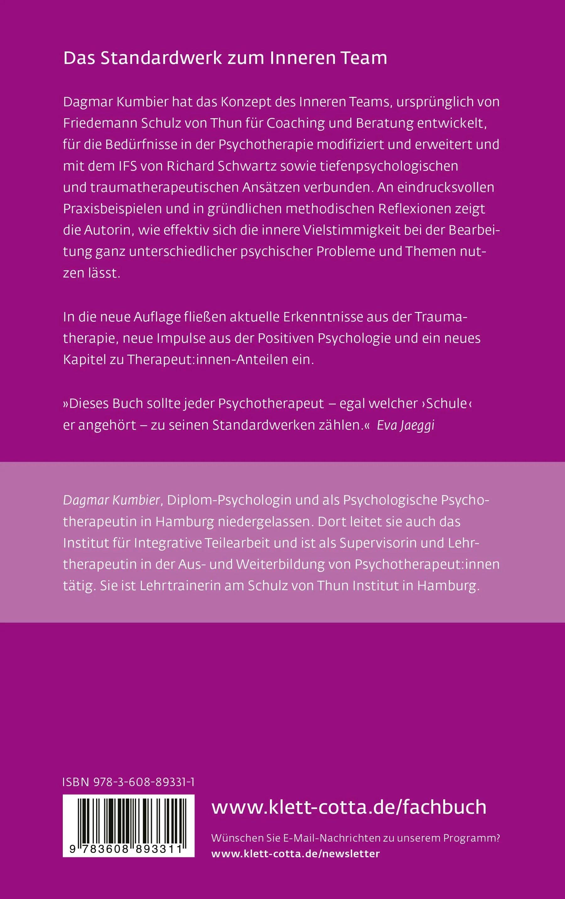 Buchrückseite von 'Das Innere Team in der Psychotherapie' mit Klappentext - Paperback
