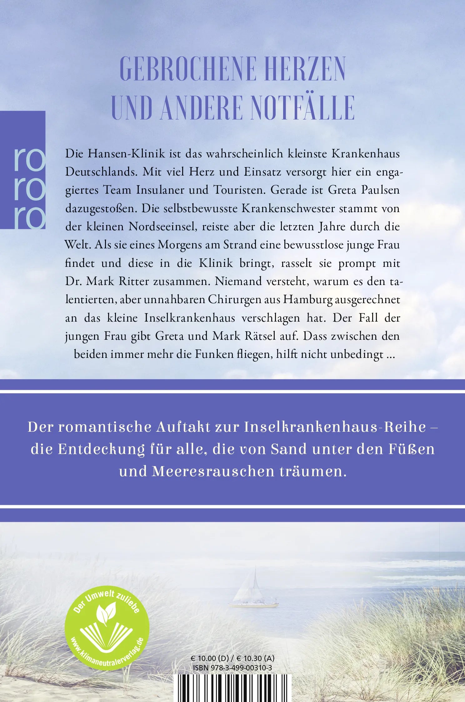 Buchrückseite von 'Das Inselkrankenhaus: Sommerstürme' mit Klappentext - Taschenbuch