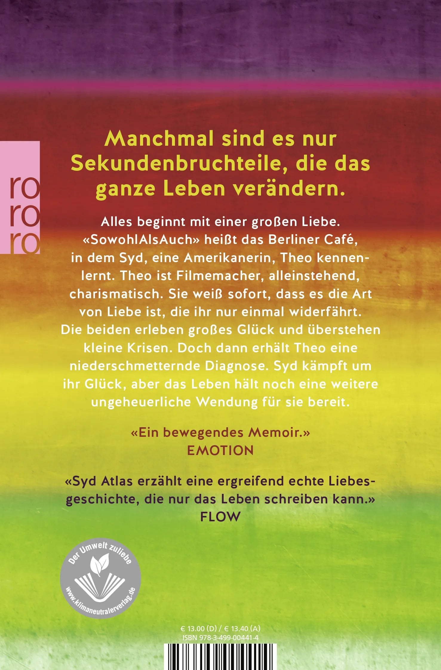 Buchrückseite von 'Das Jahr ohne Worte' mit Klappentext - Taschenbuch